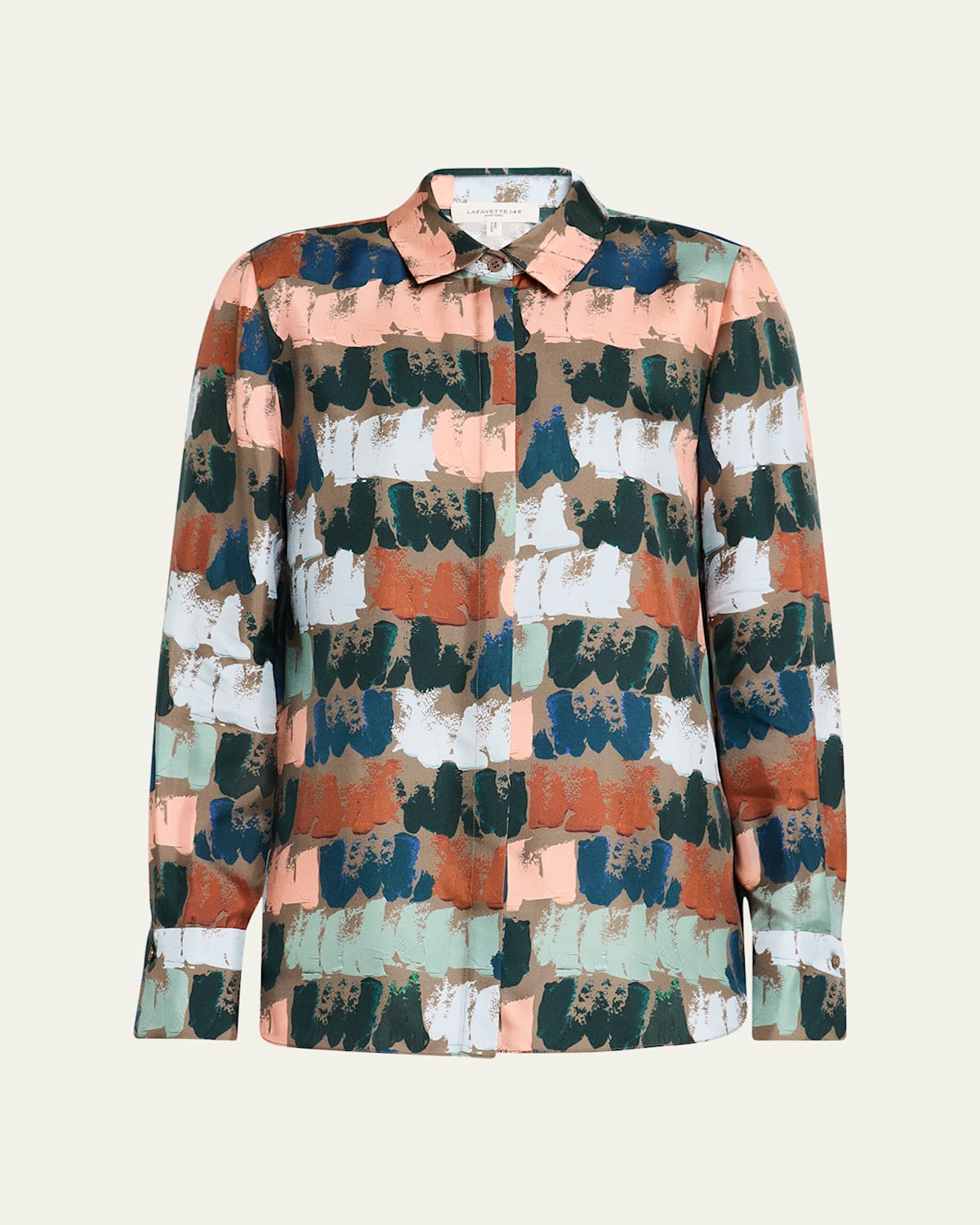 Scottie Paint Stroke-Print Silk Blouse
