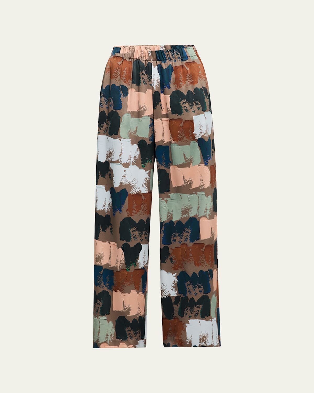 Riverside Paint Stroke-Print Silk Pants