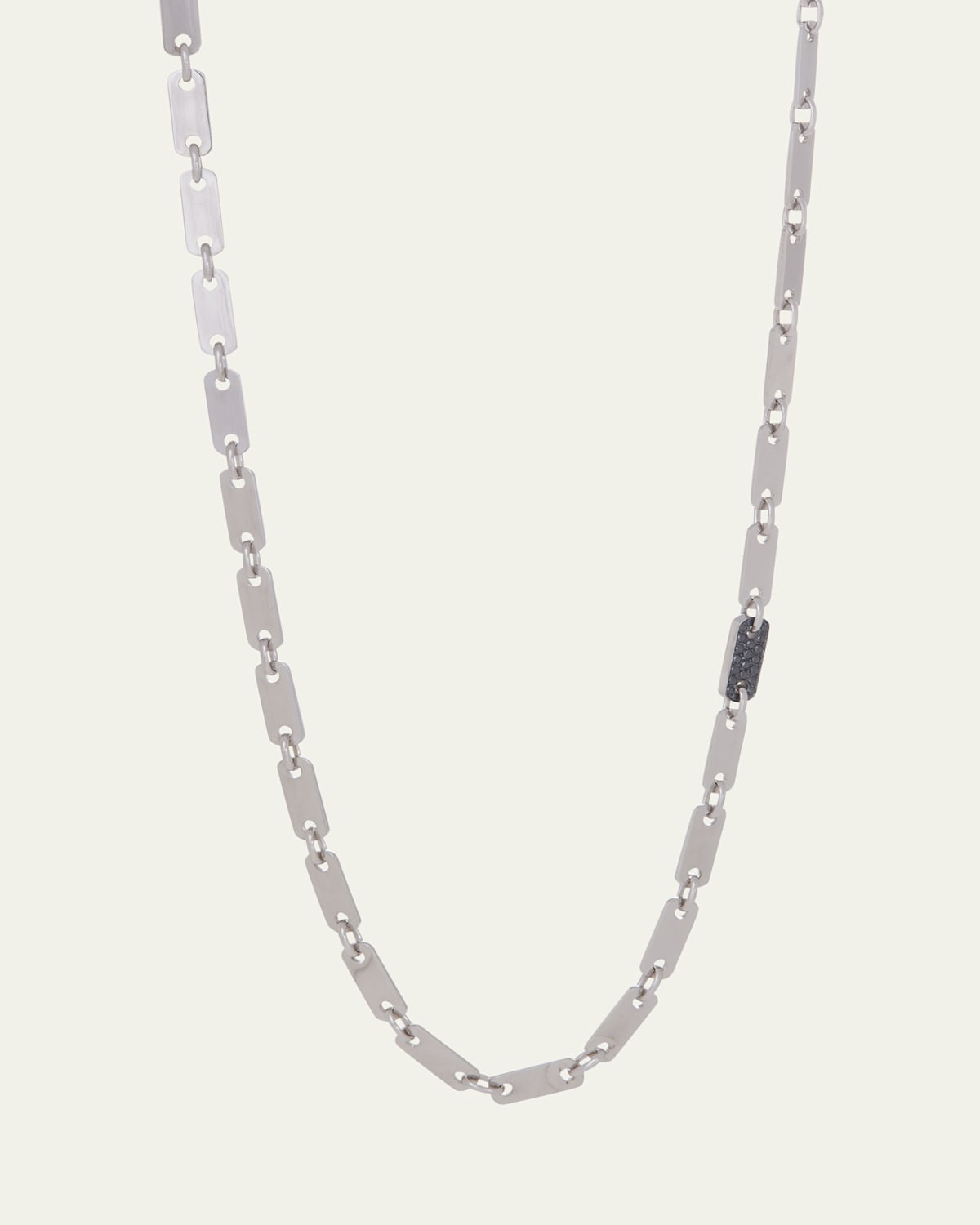 Sidney Garber Men's 18K White Gold Flat Link Tab Chain Necklace with Black Diamond Pave