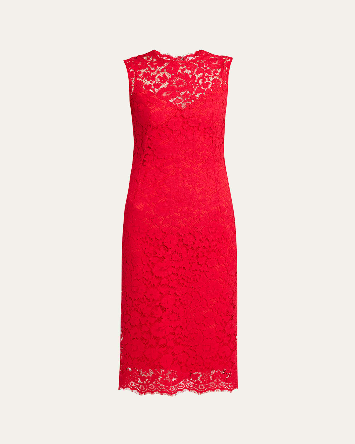 Dolce & Gabbana Calf-length Sheath Dress In Floral Cordonetto Lace In Dark Red