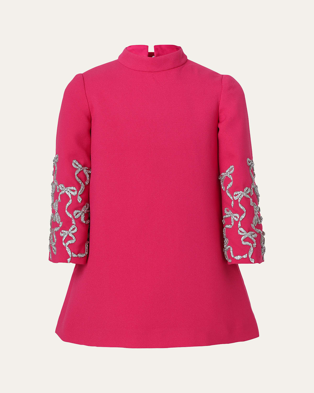Maison Ava Girl's Charlotte Crystal Bow Crepe Mini Dress In Hot Pink