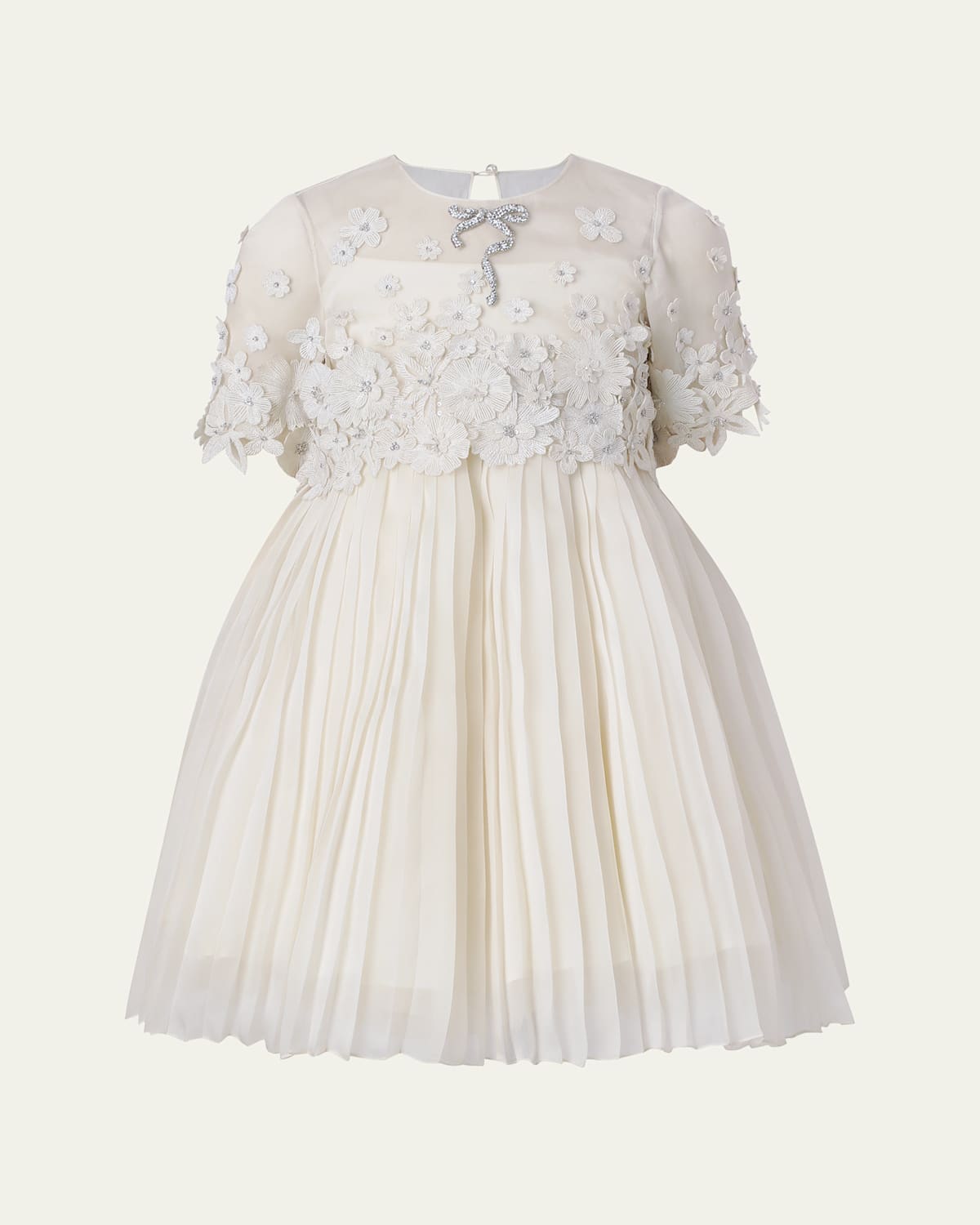 Maison Ava Girls Leonie Embroidered Pleated Dress In Ivory