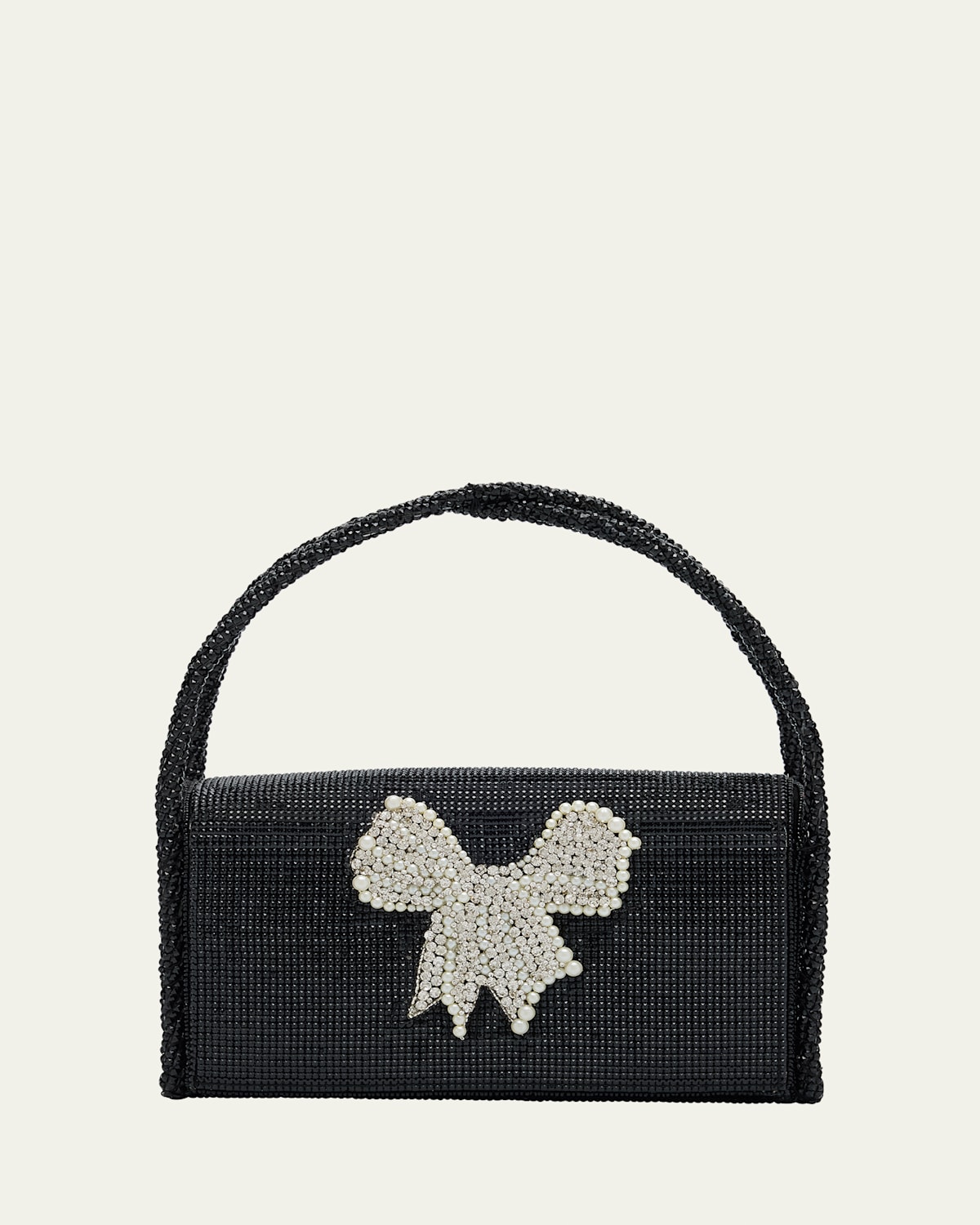 Maison Ava Girl's Rhinestone Bow Flap Bag In Black