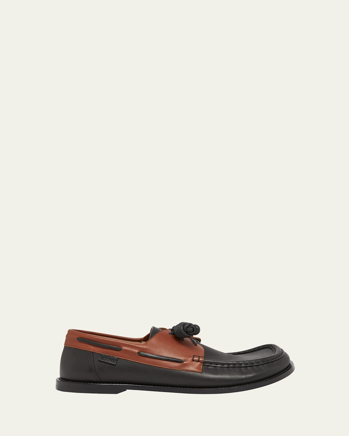 Shop Loewe Men's Campo Soft Calfskin Boat Shoes In Black/brown