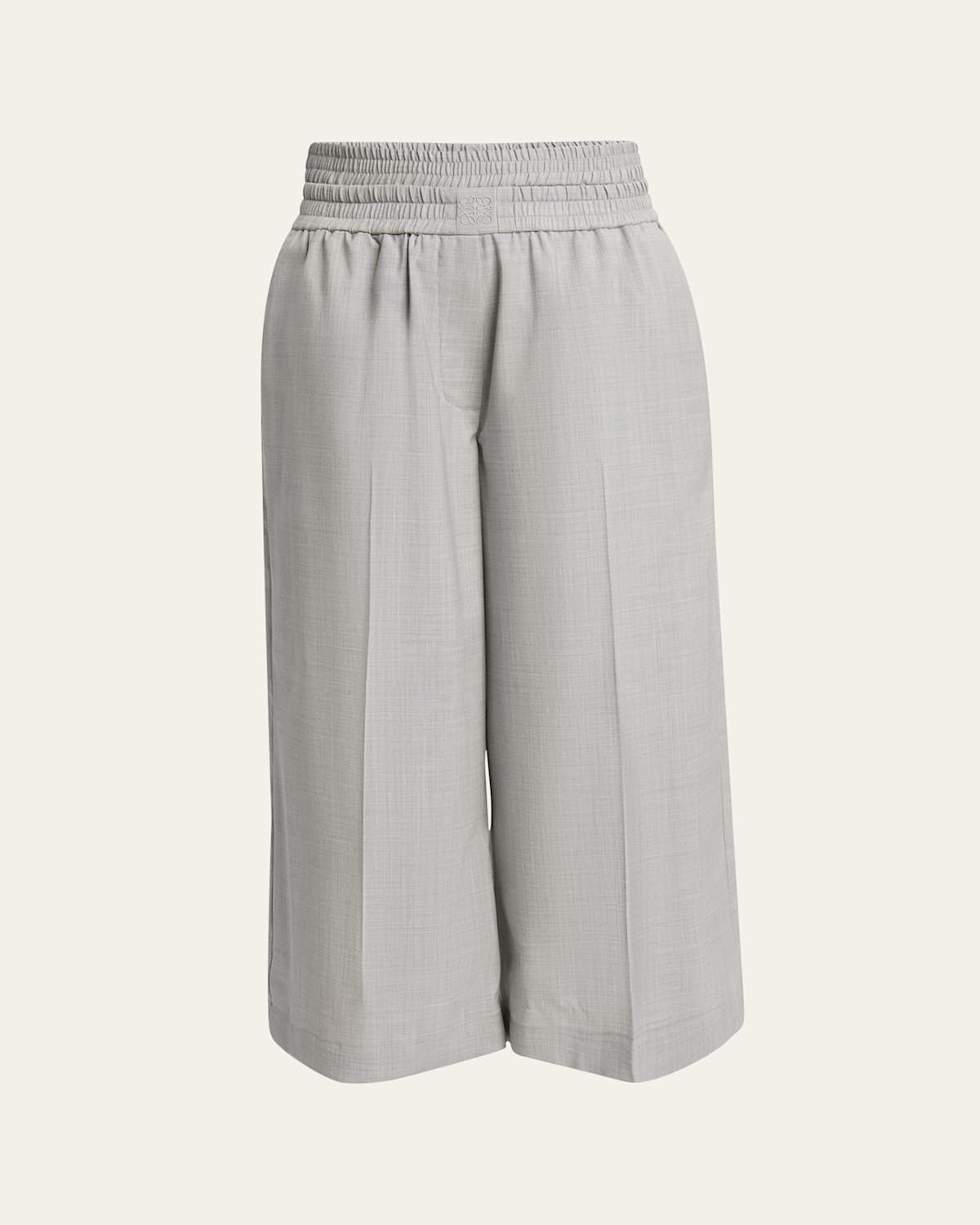 Loewe Cropped Wide Leg Wool Trousers In Light Grey Melange