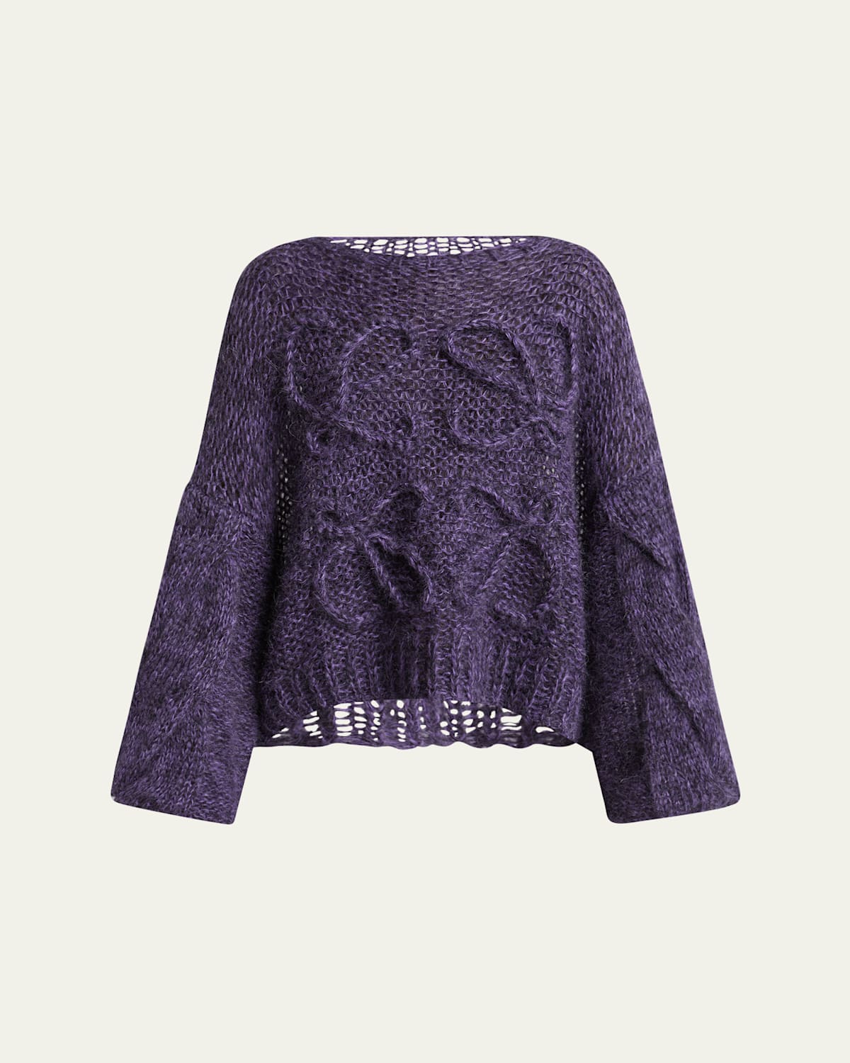 Shop Loewe Open Knit Anagram Mohair Wool Sweater In Black Purple