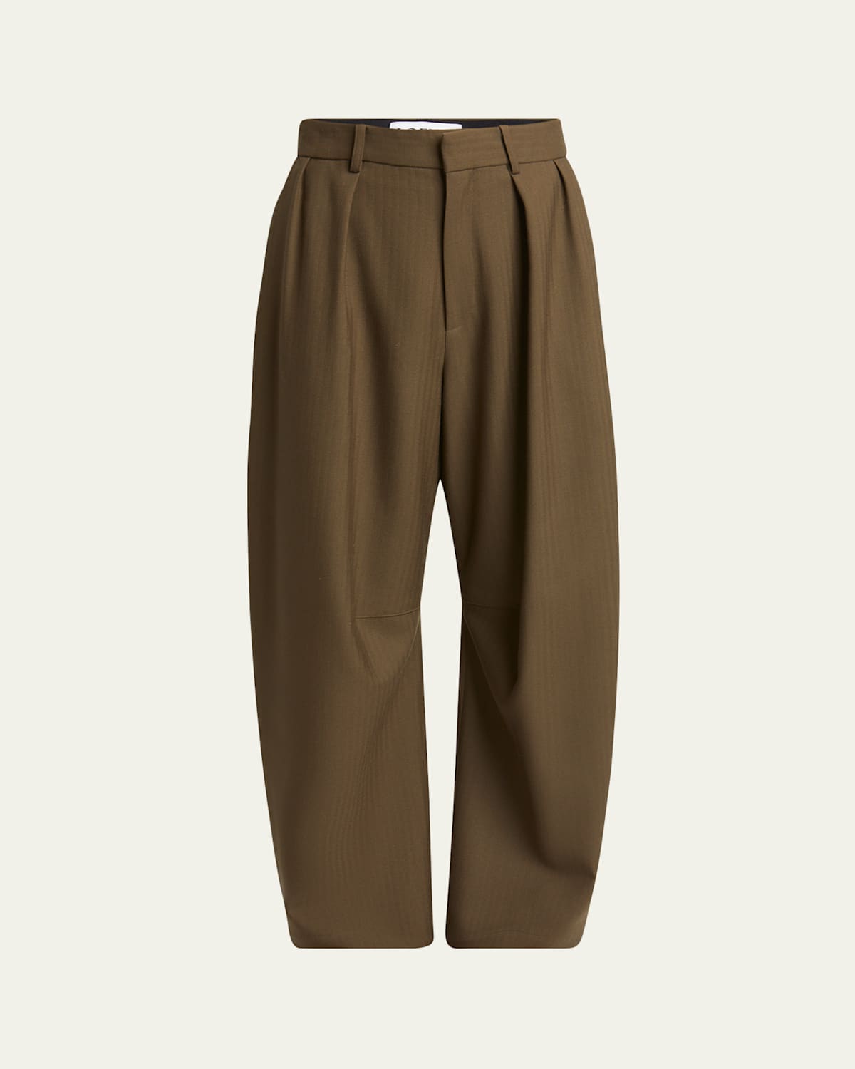 Loewe Barrel Leg Pleated Wool Trousers In Khaki Green