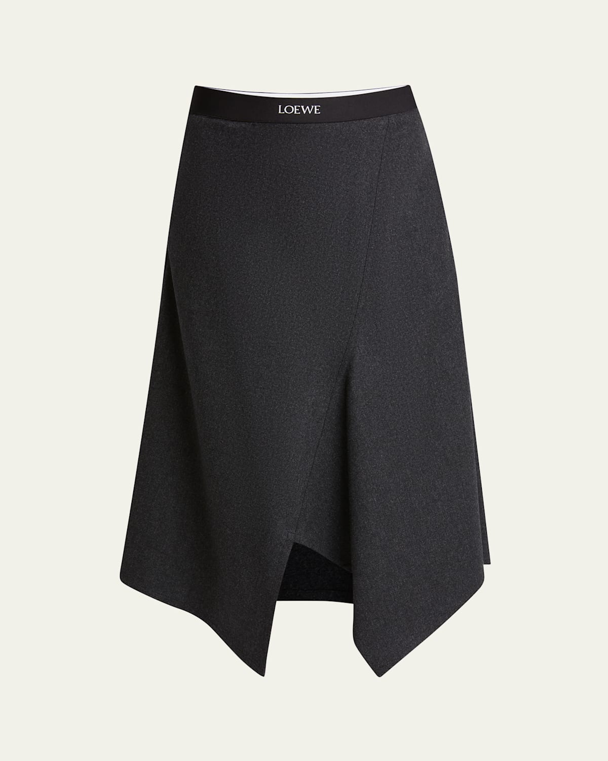 Shop Loewe Logo Band Asymmetric Wool Cashmere Midi Skirt In Charcoal Melange