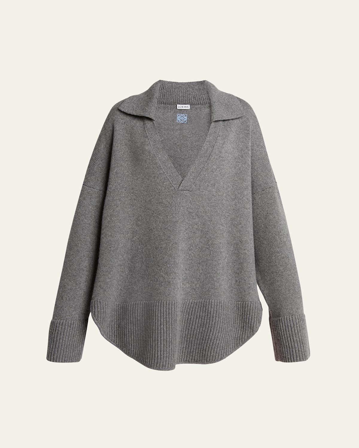 Loewe Johnny Collar Wool Oversized Sweater In Grey Melange