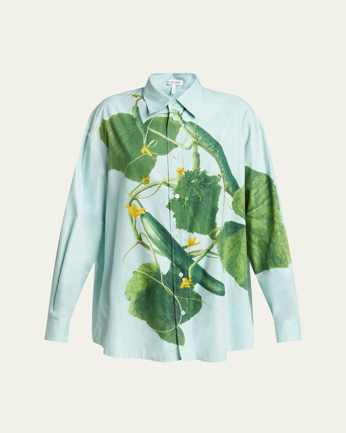 Loewe Cucumber Print Button Down Blouse In Blue Green