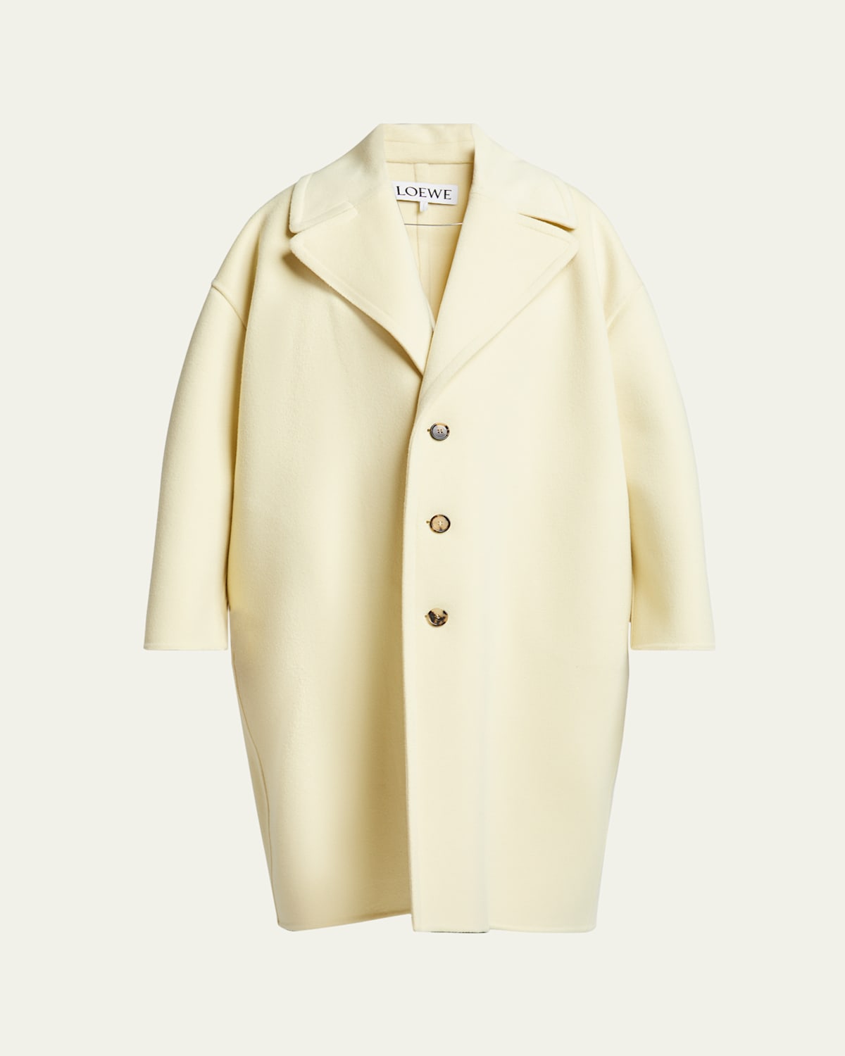 Shop Loewe Rounded Wool Coat In Vanilla