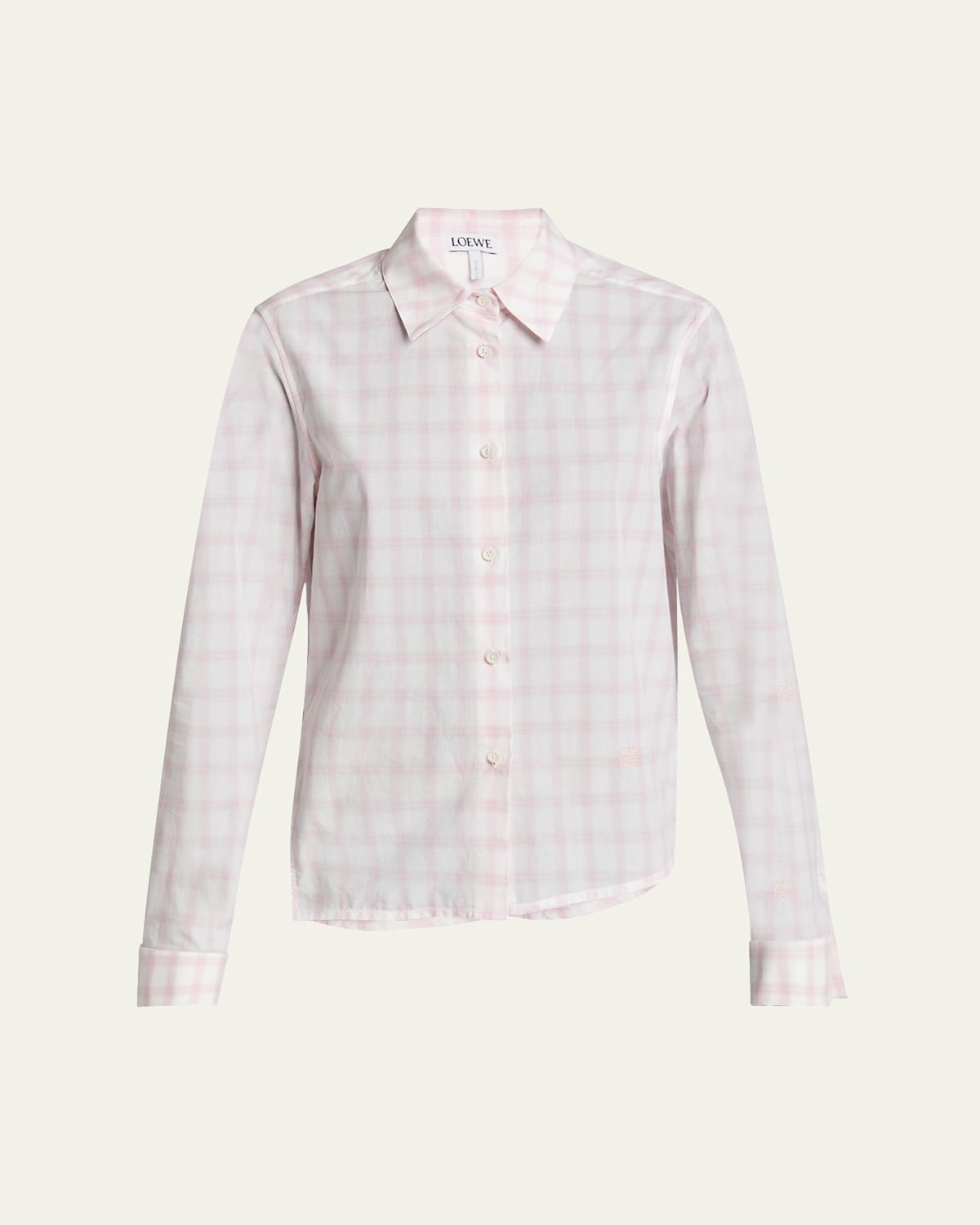 Loewe Plaid Asymmetric Button Down Shrunken Top In White Pink