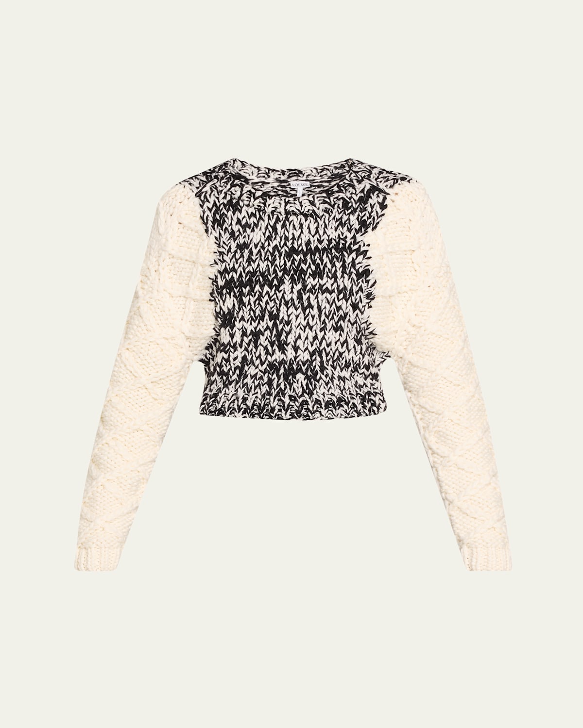 Loewe Marled Cable Wool Shrunken Sweater In White Black