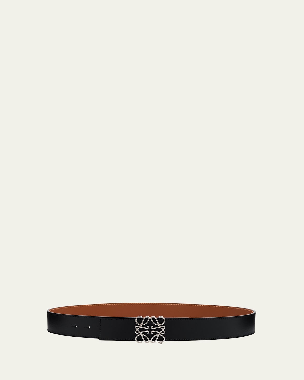 Loewe Men's Reversible Leather Anagram-buckle Belt In Black/tan/palladium