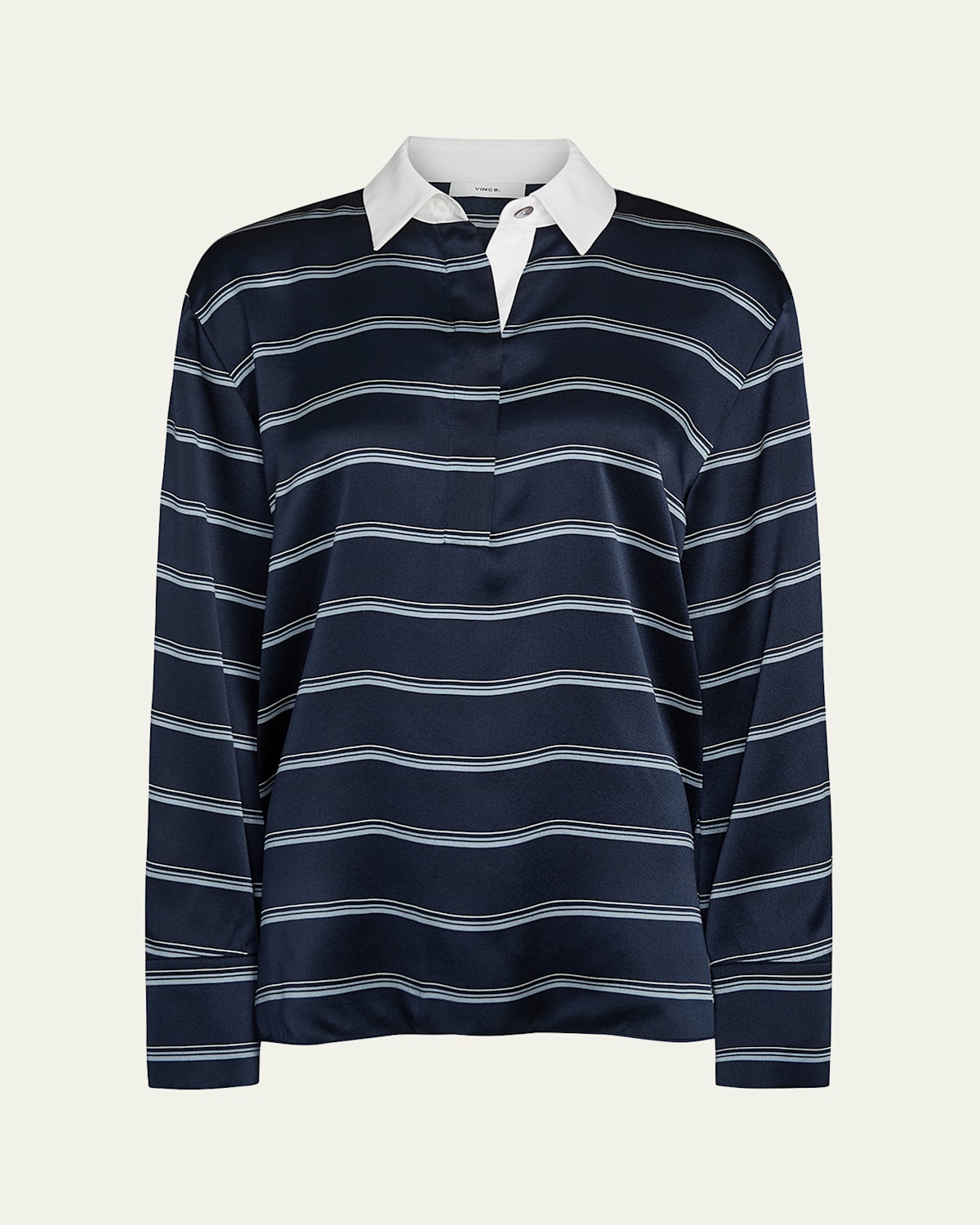 Vince Long-sleeve Stripe Silk Rugby Shirt In Coastal/slate