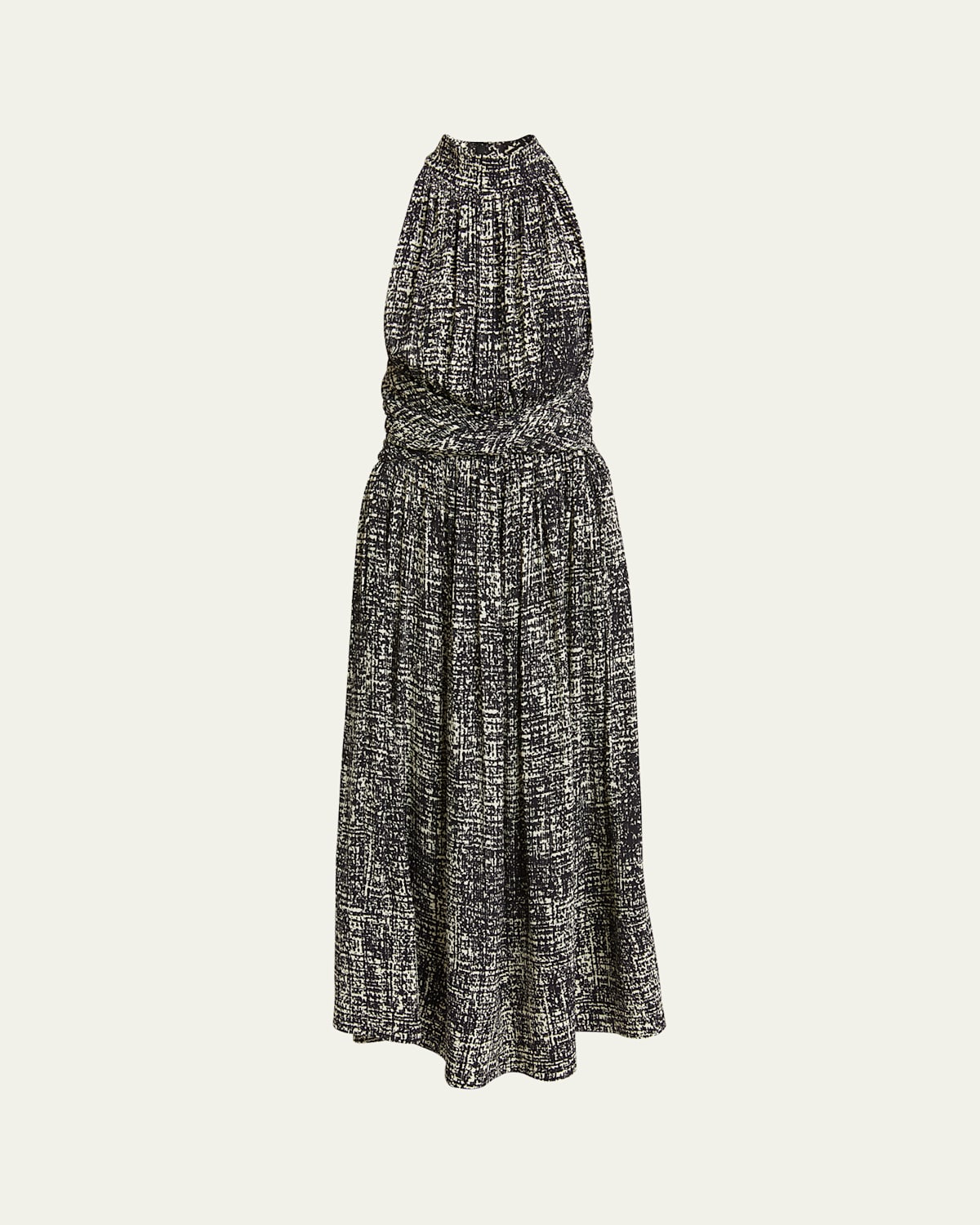 Proenza Schouler Lola Halter Printed Viscose Crepe Midi Dress In Black Multi