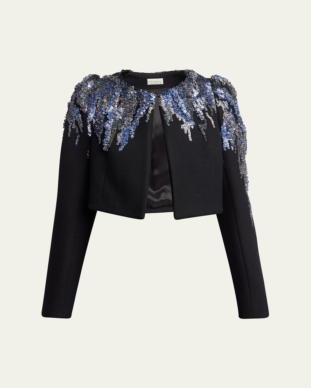 Dries Van Noten Sequined Cropped Wool-blend Jacket In Black