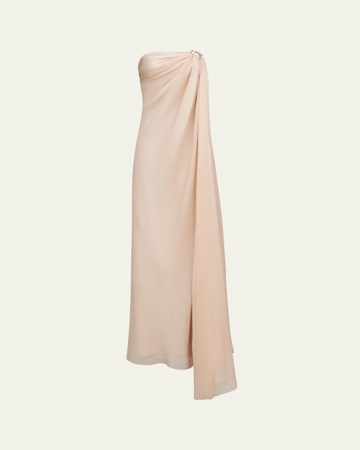 Oyster Draped Strapless Chiffon Gown