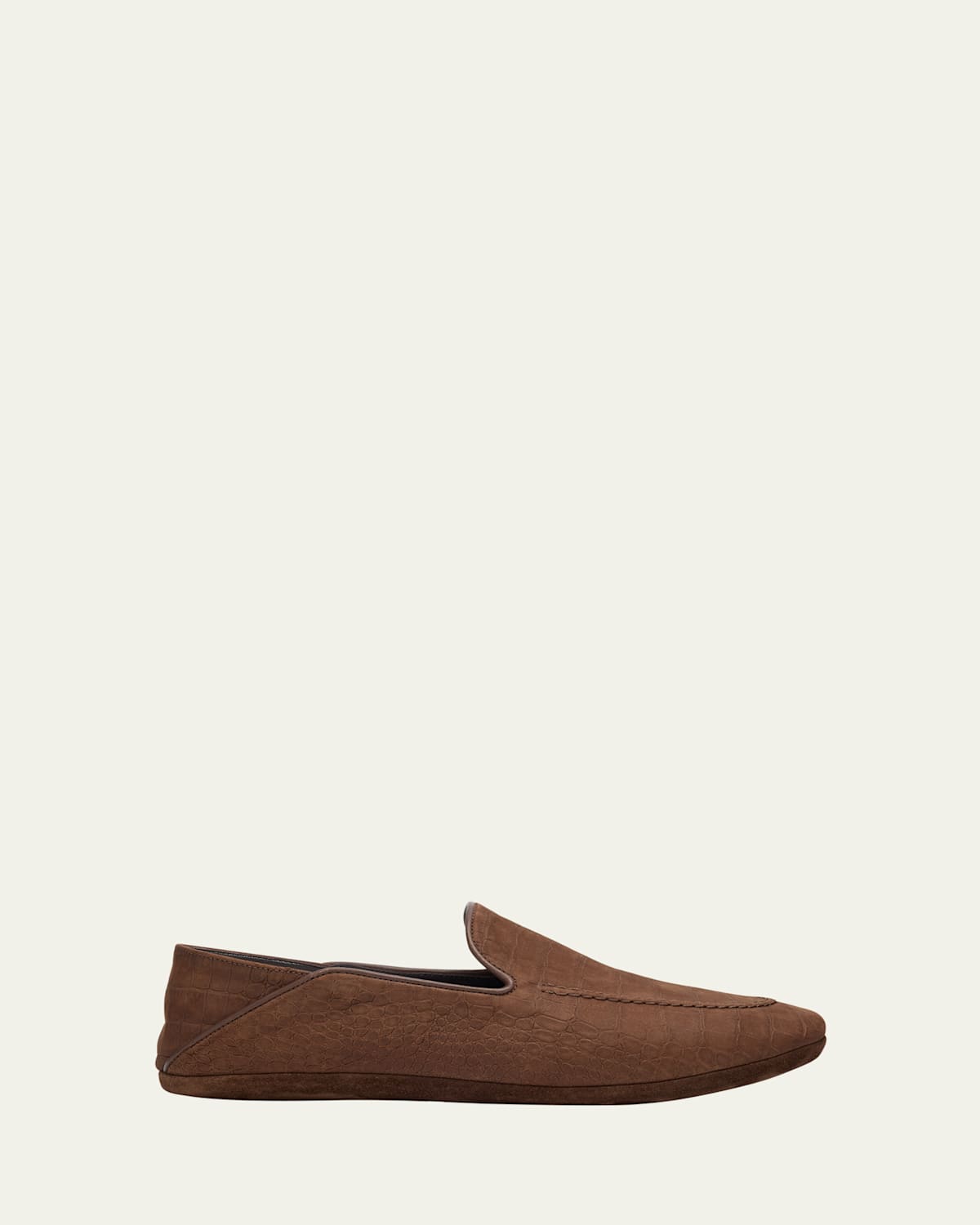 Bergdorf Goodman Men's Alligator-effect Leather Home Slippers In Brown