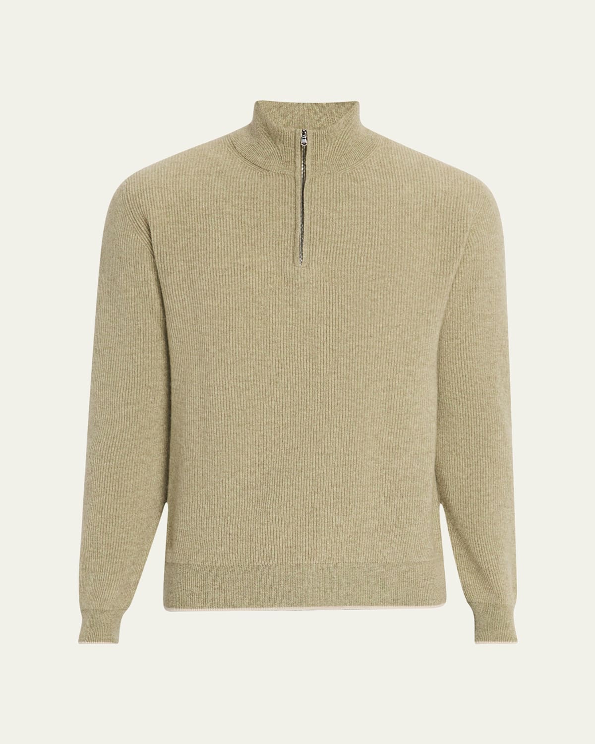 Shop Bergdorf Goodman Men's Cashmere English Rib Half-zip Sweater In Green