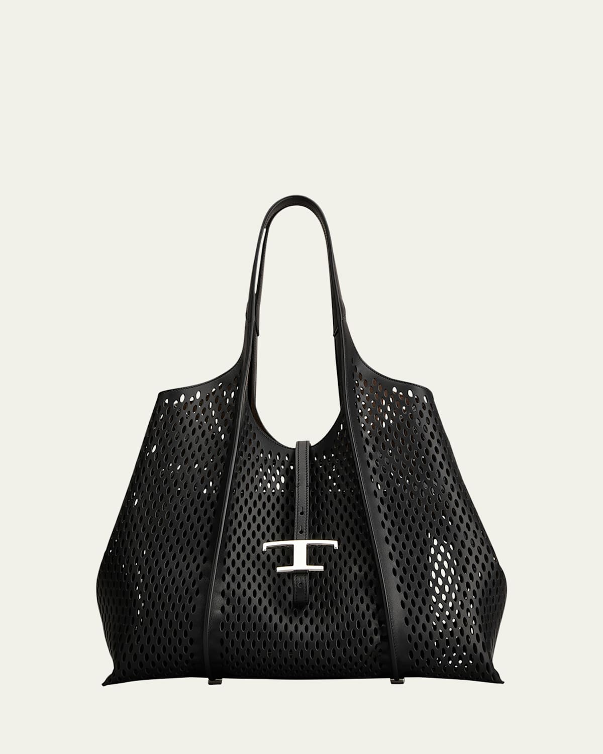 Tod's Medium Laser-cut Leather Shopping Tote Bag In Nero