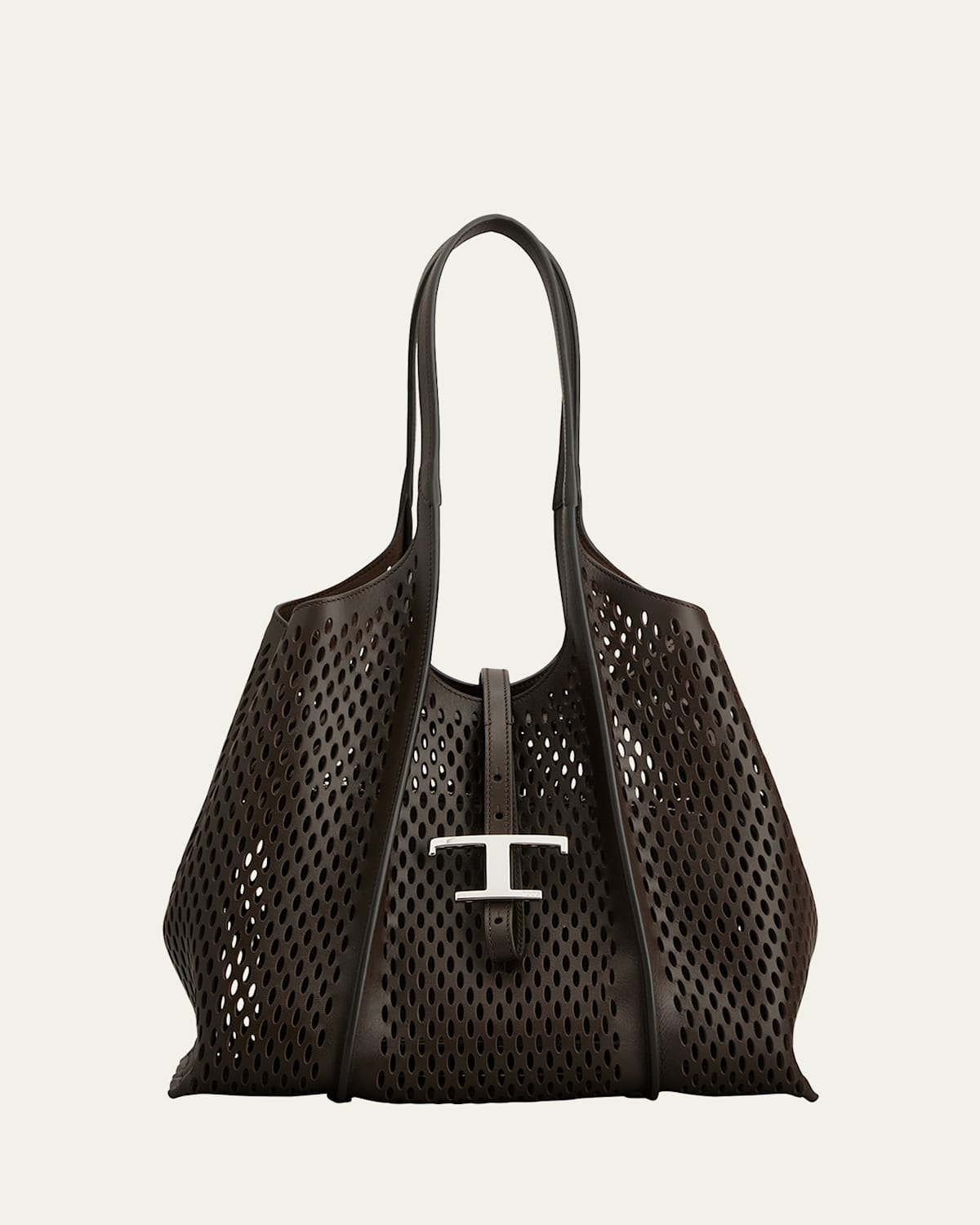 Tod's T Timeless Small Perforated Leather Tote Bag In Marrone Africa