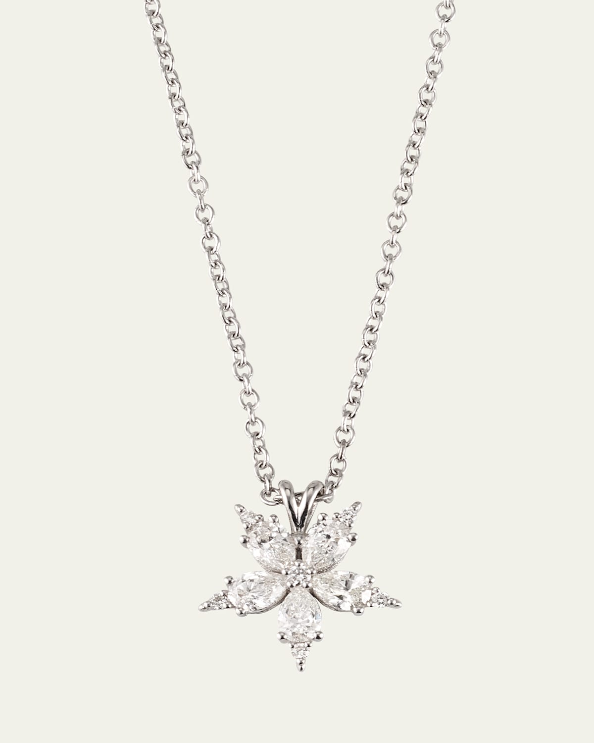 18K White Gold Small Diamond Star Anise Pendant Necklace, 16"L