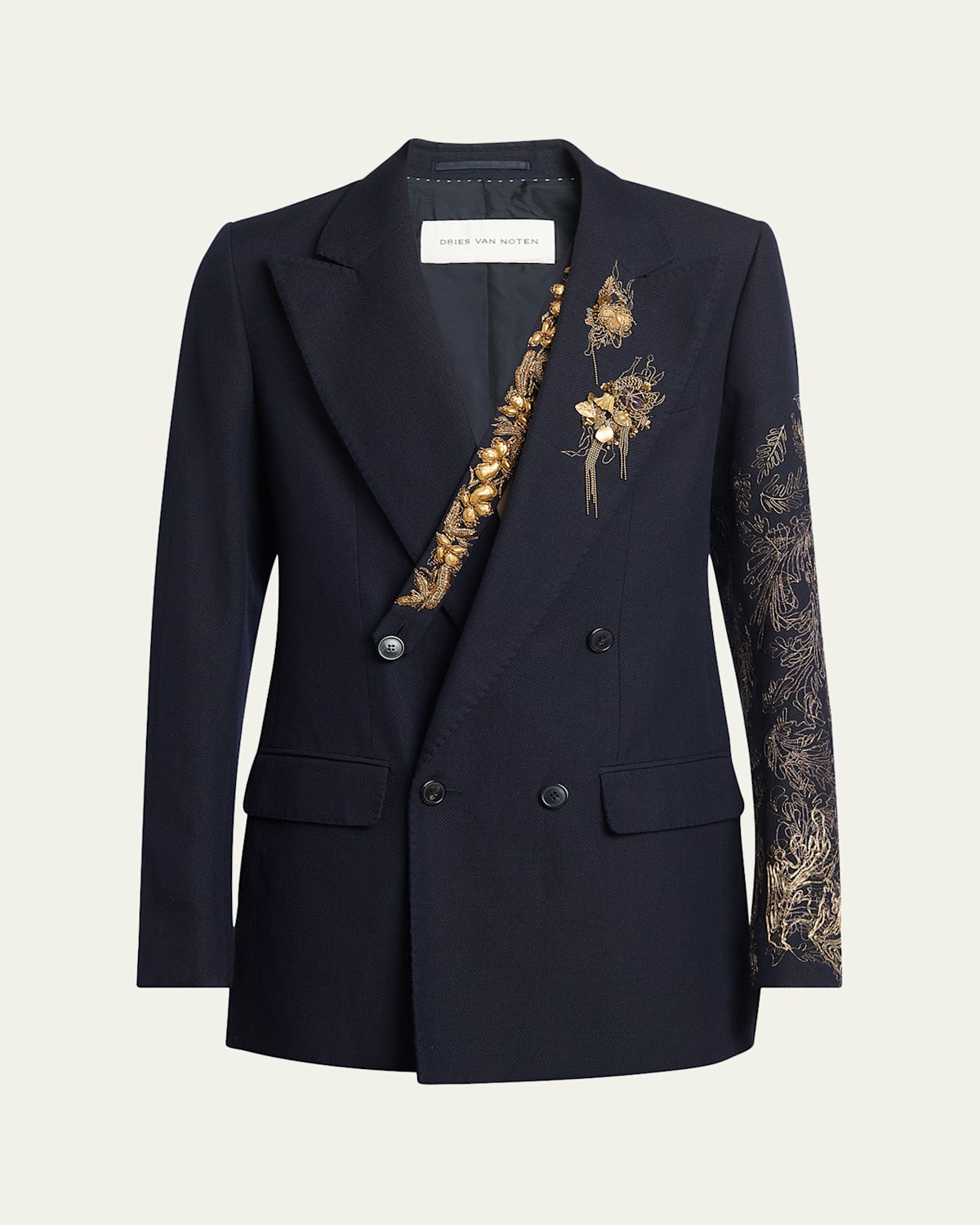 Dries Van Noten Barton Embellished Wool-blend Blazer In Navy