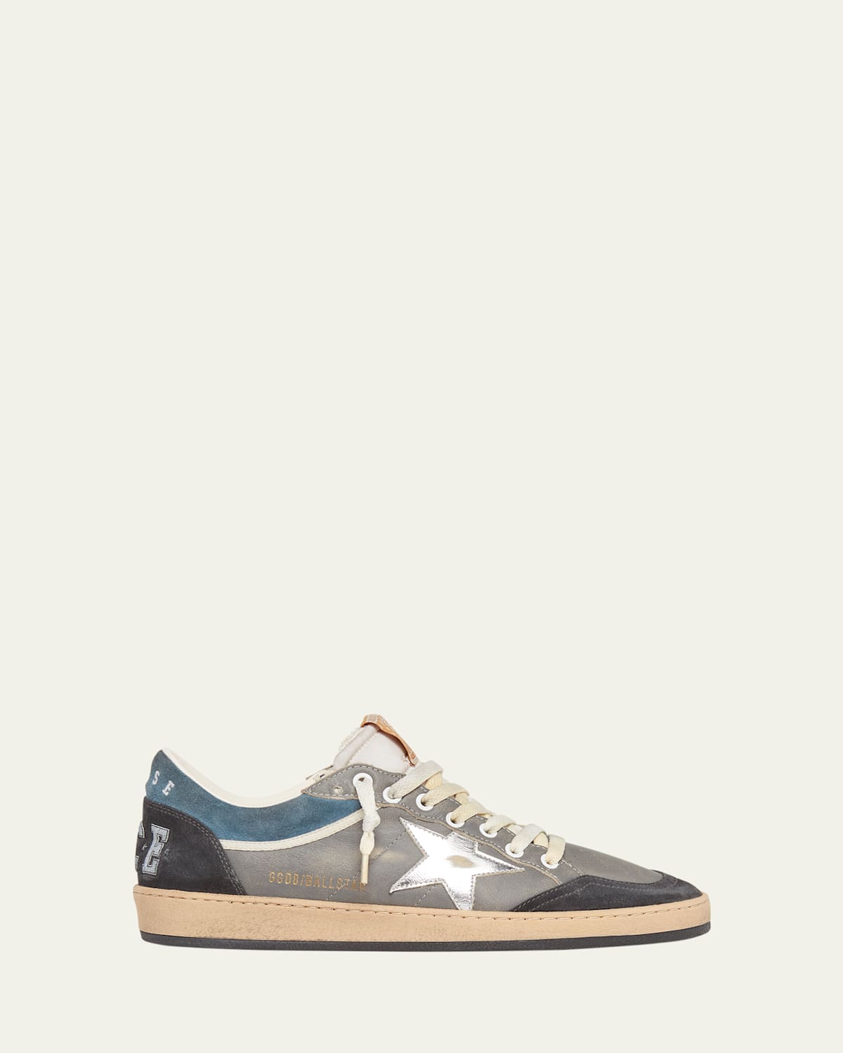 Golden Goose Ballstar Double Upper Without Heel Leather And Suede Upper Suede Toe And Spur Laminated In Gry/slv/blu