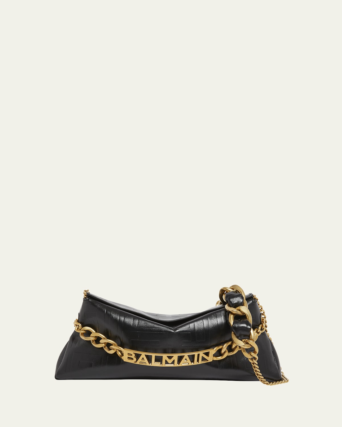 Balmain 1945 Pouch Crossbody Bag In Pb Embossed Crinkle Leather In Noir