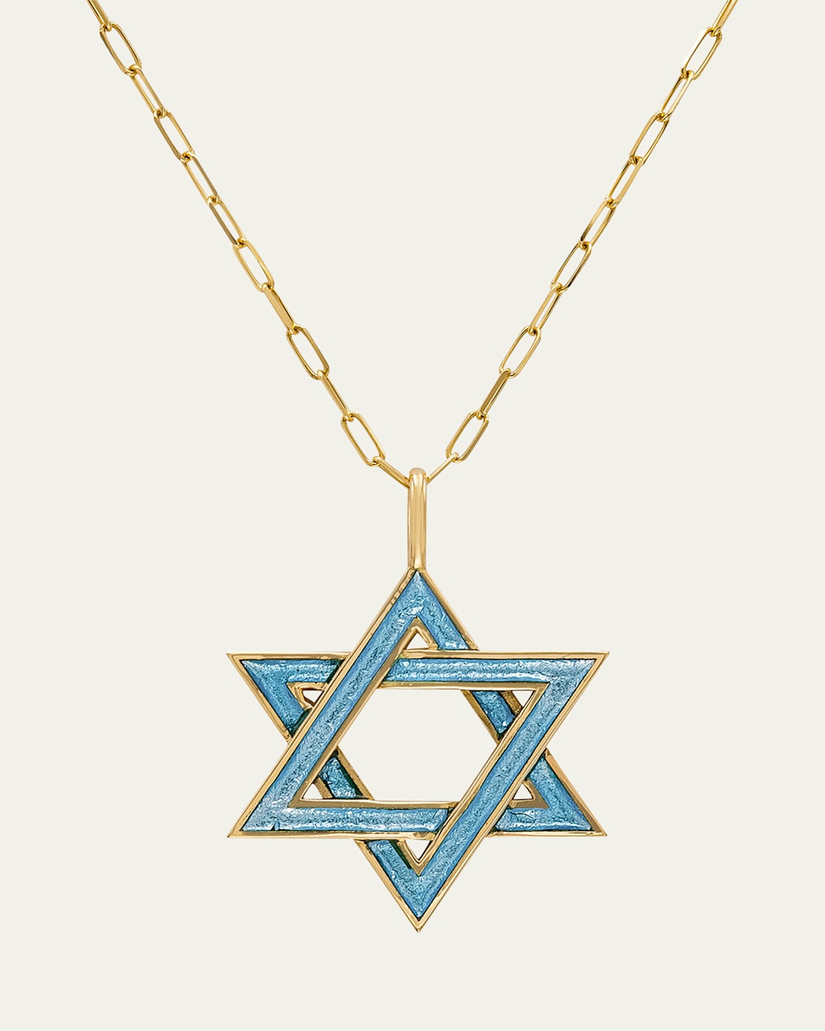 18K Yellow Gold and Blue Enamel Star of David Necklace, 16"L