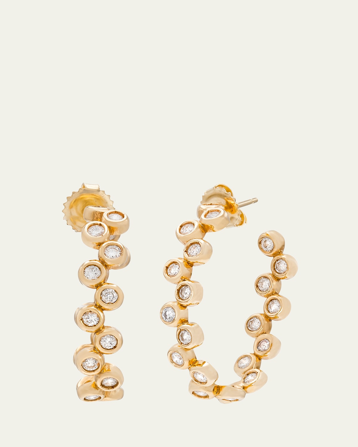 14K Yellow Gold Floating Oval Diamond Hoop Earrings