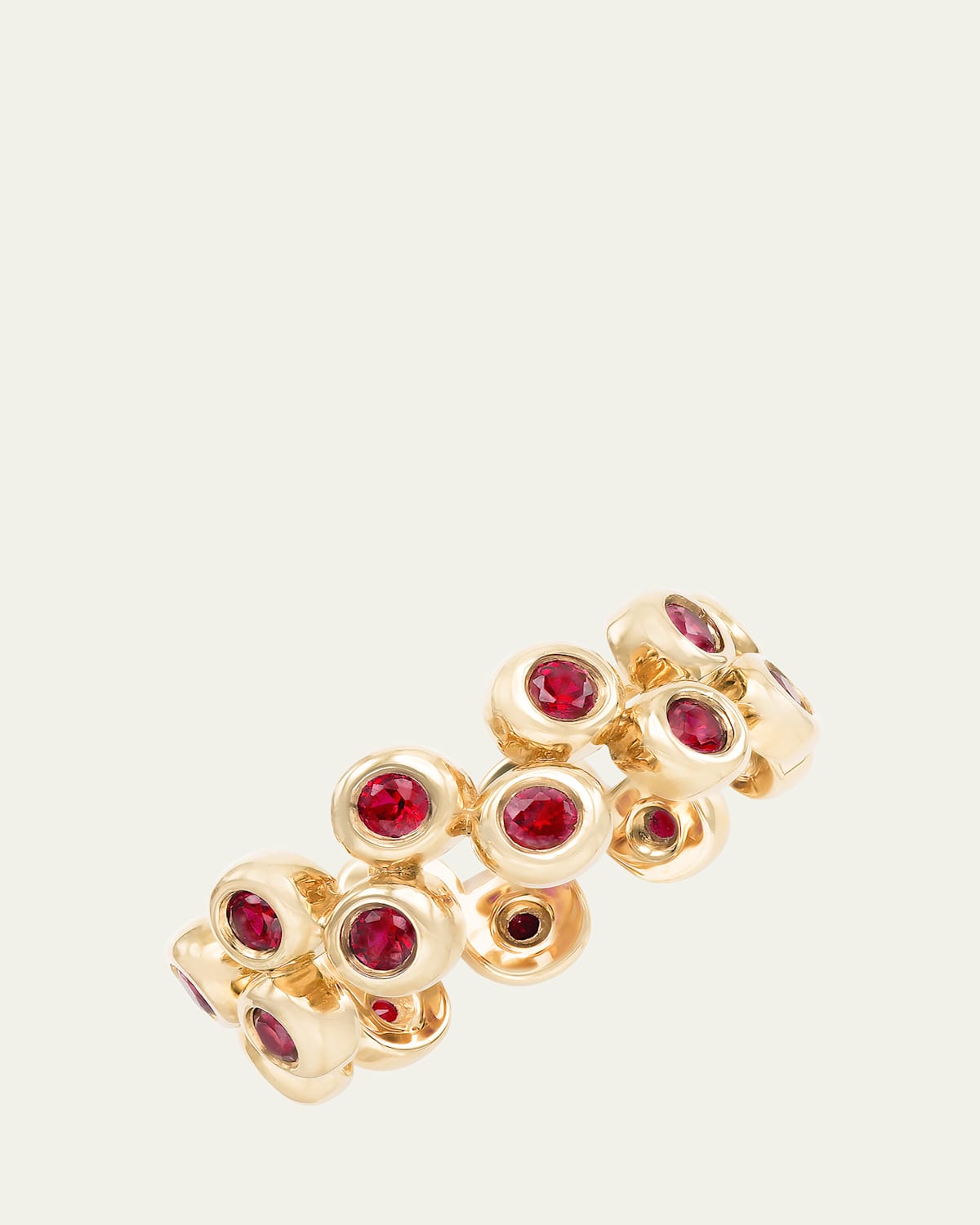 14K Yellow Gold Floating Ring Set with Rubies