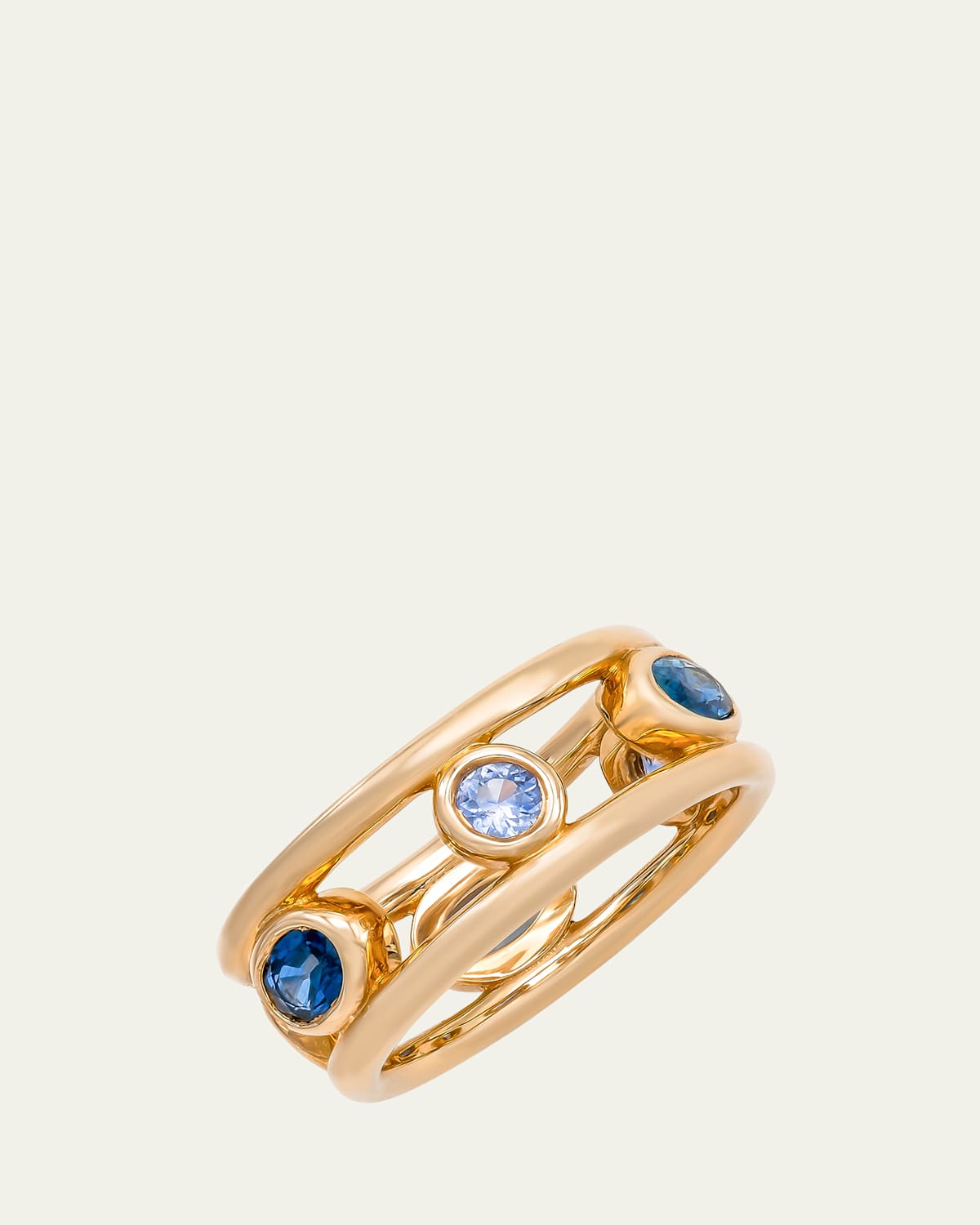 14K Yellow Gold Crown Ring with Ombre Blue Sapphires