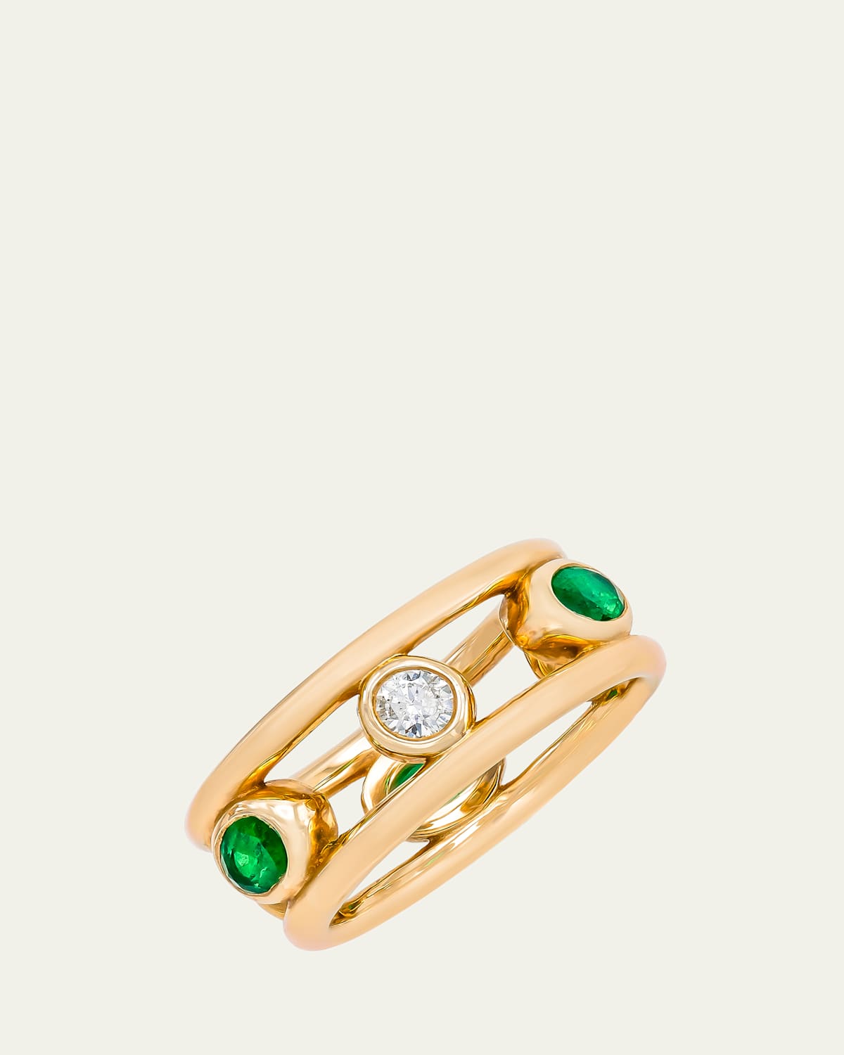 14K Yellow Gold Crown Ring with Diamonds and Emeralds