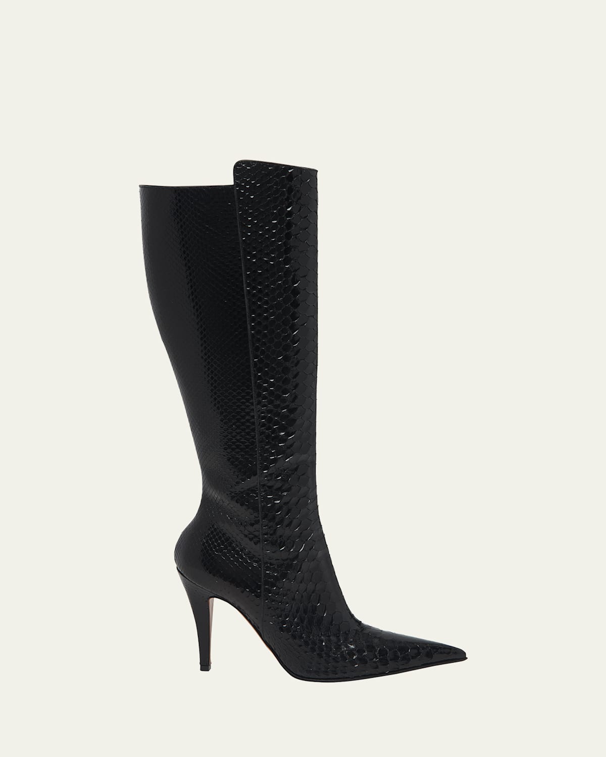 Alexander Mcqueen Python Stiletto Tall Boots In Black