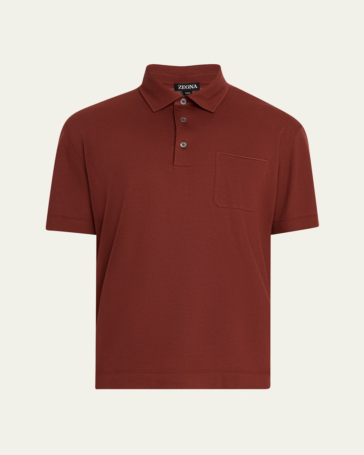 ZEGNA Men's Cotton Polo Shirt with Leather-Trim Pocket