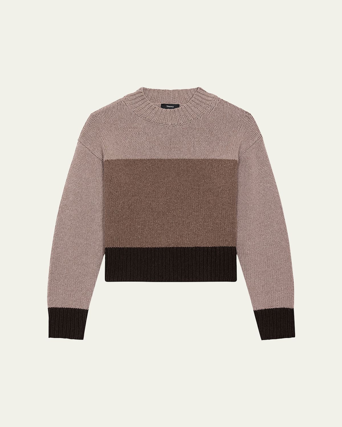 Theory Colorblock Sweater In Felted Wool-cashmere In Light Heather Brown Multi