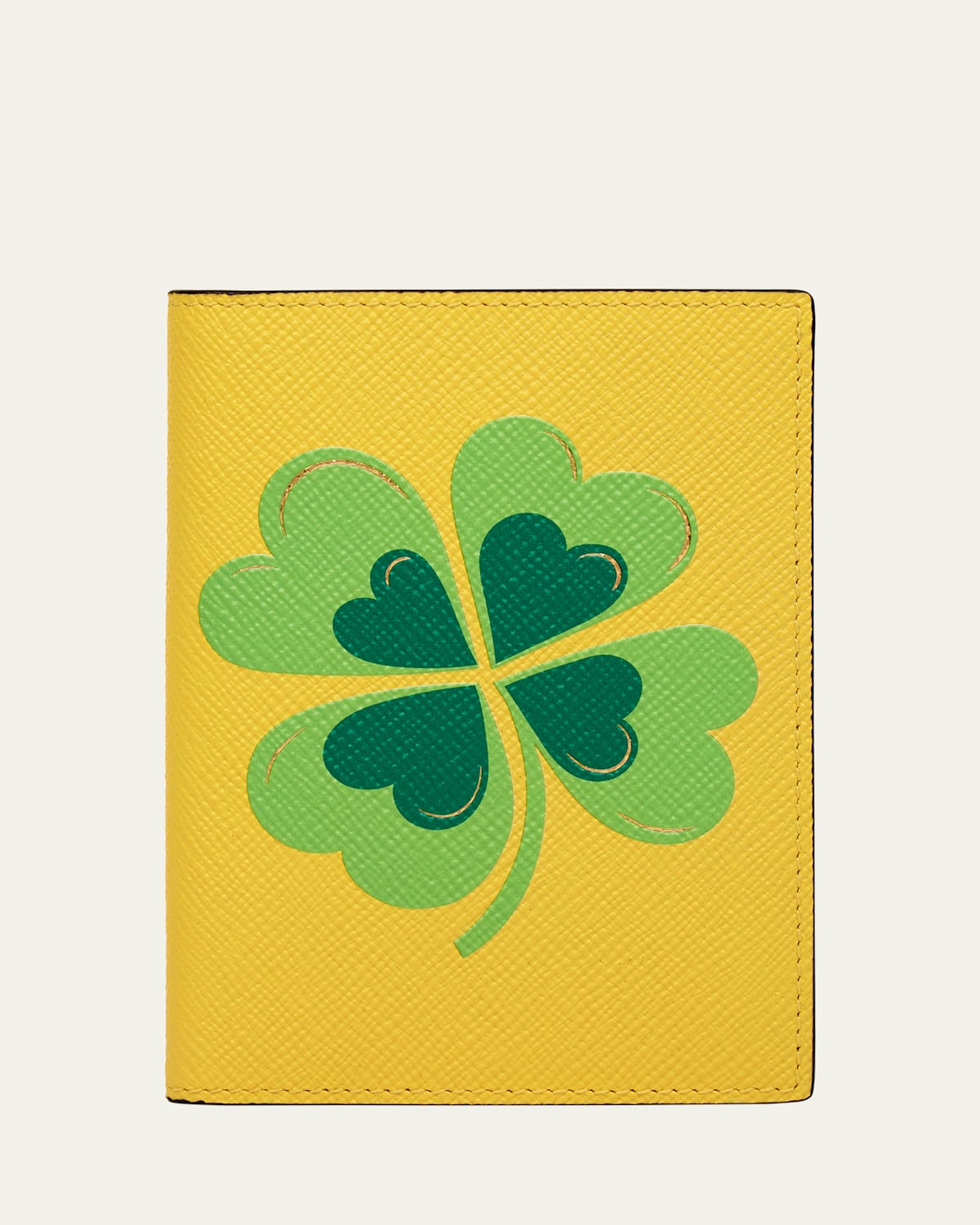 Smythson Clover Charm Passport Cover In Panama Leather In Lemon