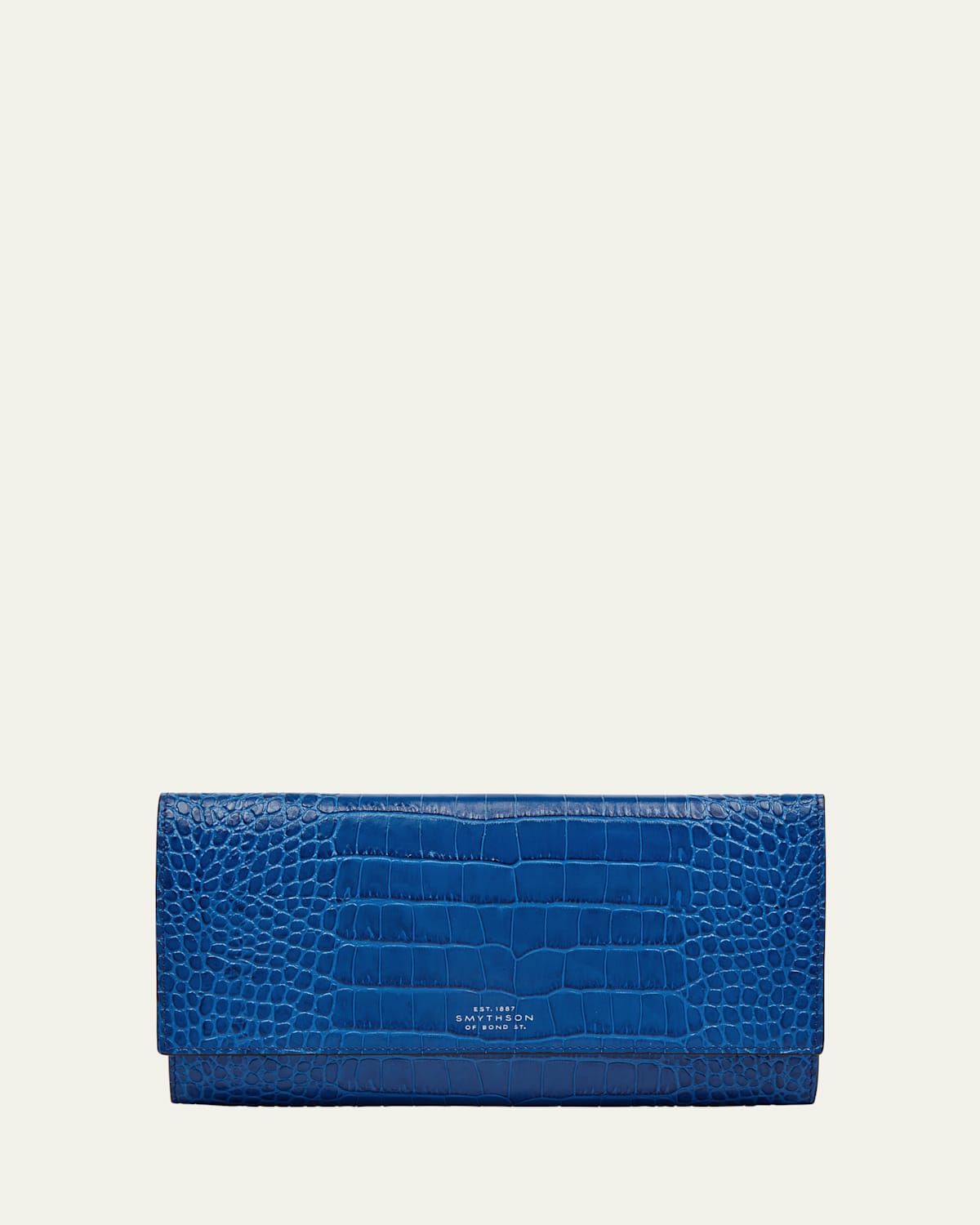 Smythson Marshall Travel Wallet In Mara Croc-embossed Leather In Cerluean