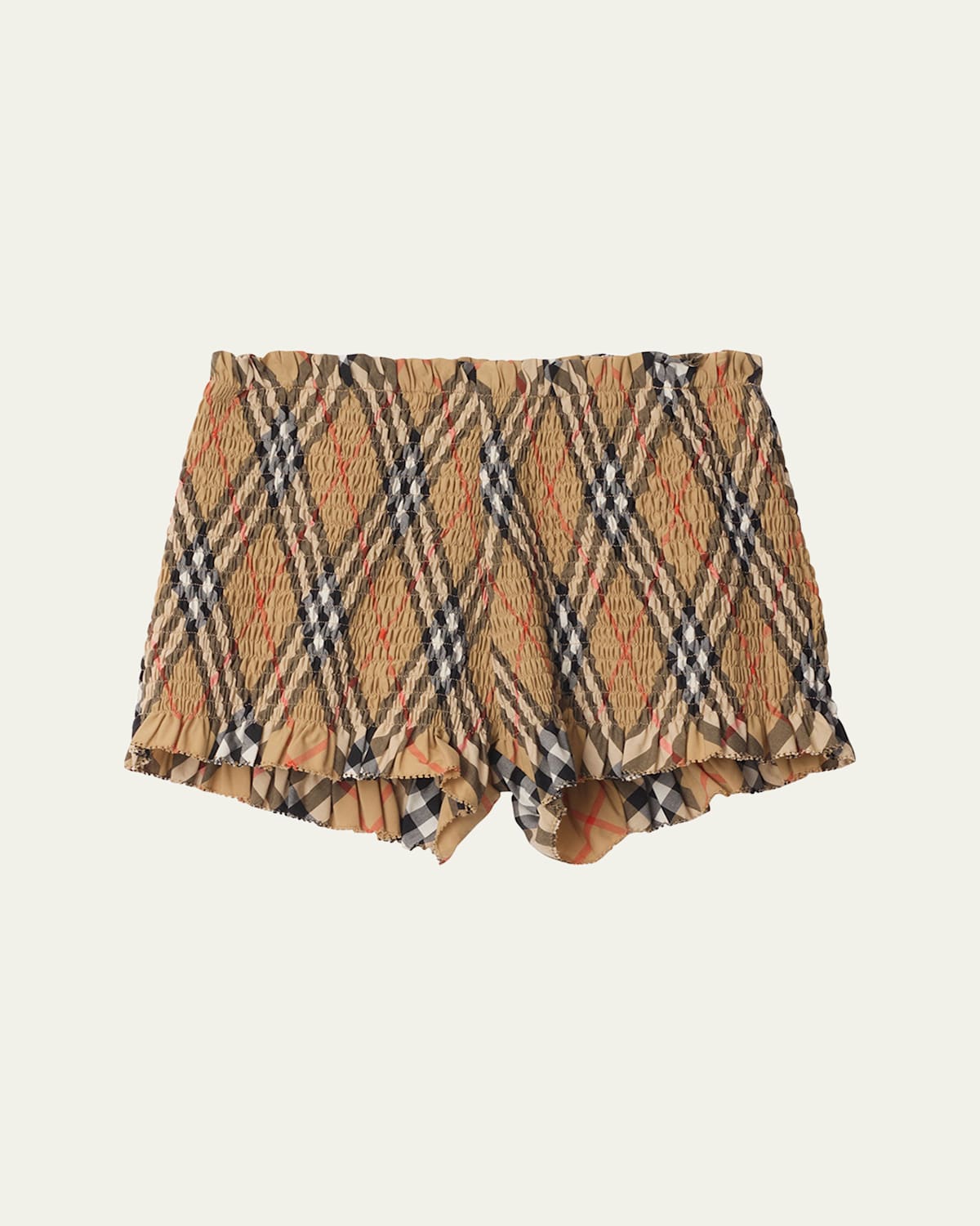 Burberry Girl's Remy Smocked Check Shorts In Sand Ip Check