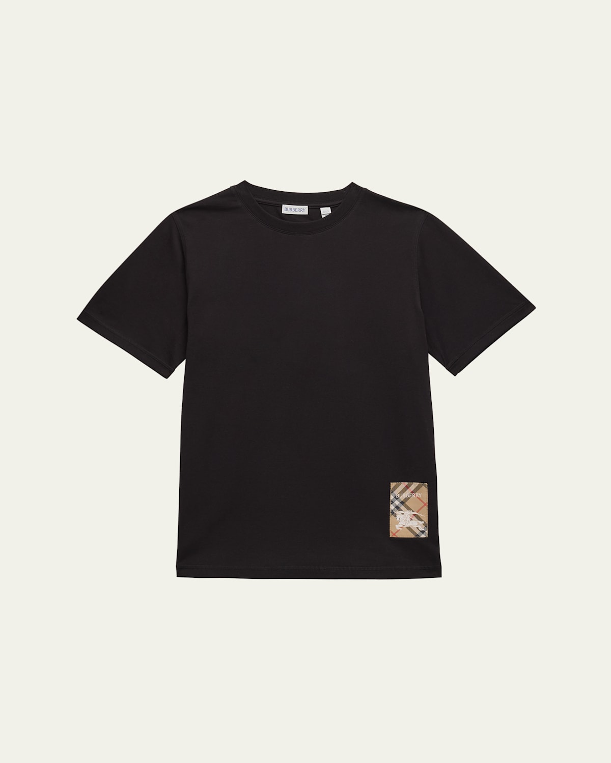 Shop Burberry Boy's Cedar Ekd Label Short-sleeve Cotton T-shirt In Black