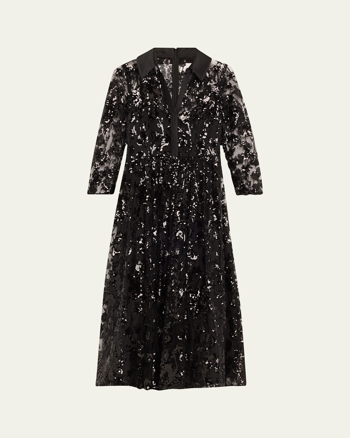 Sheer Sequin Floral Midi Shirtdress