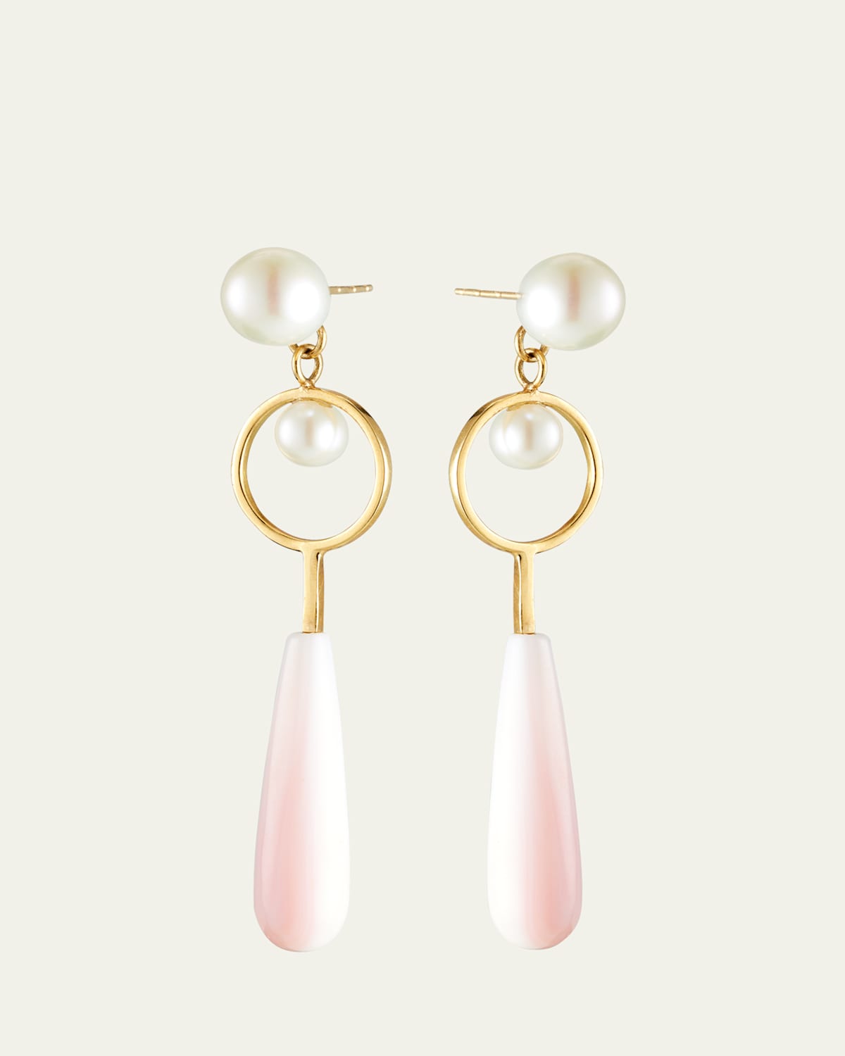 18K Yellow Gold Freshwater Pearl and Pink Conch Shell Drop Earrings