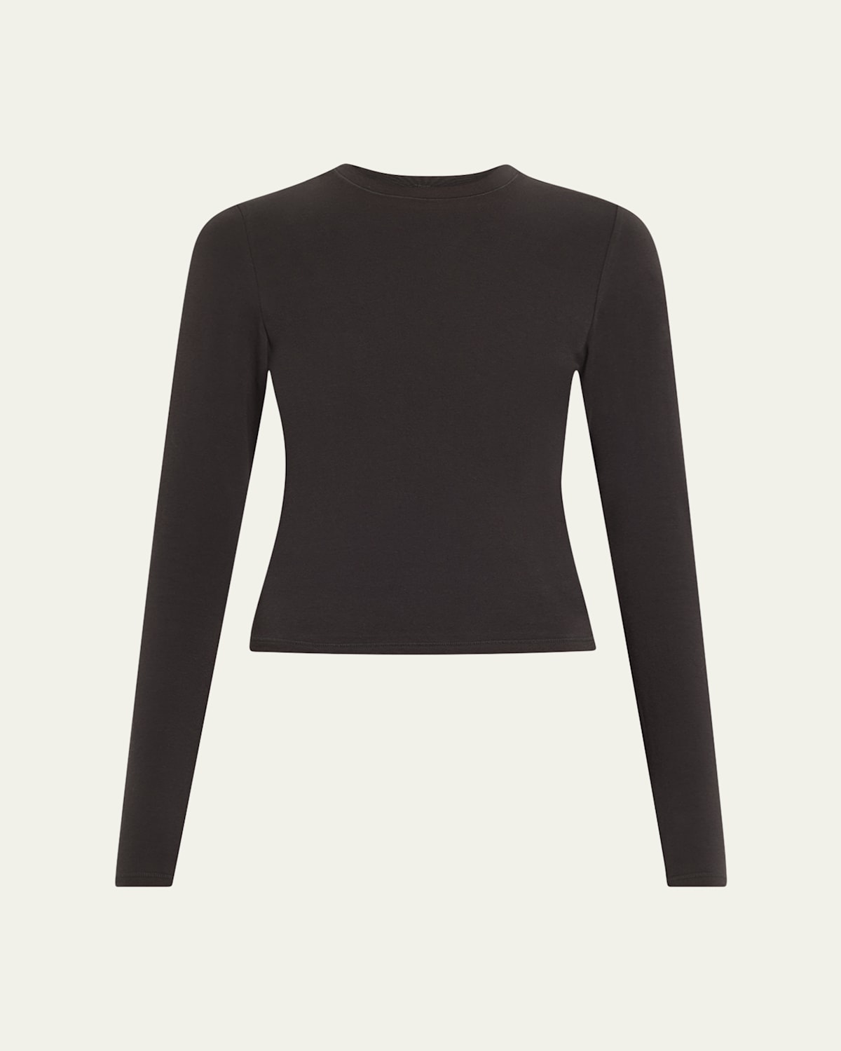 Skims Cotton Jersey Long-sleeve Crewneck T-shirt In Soot