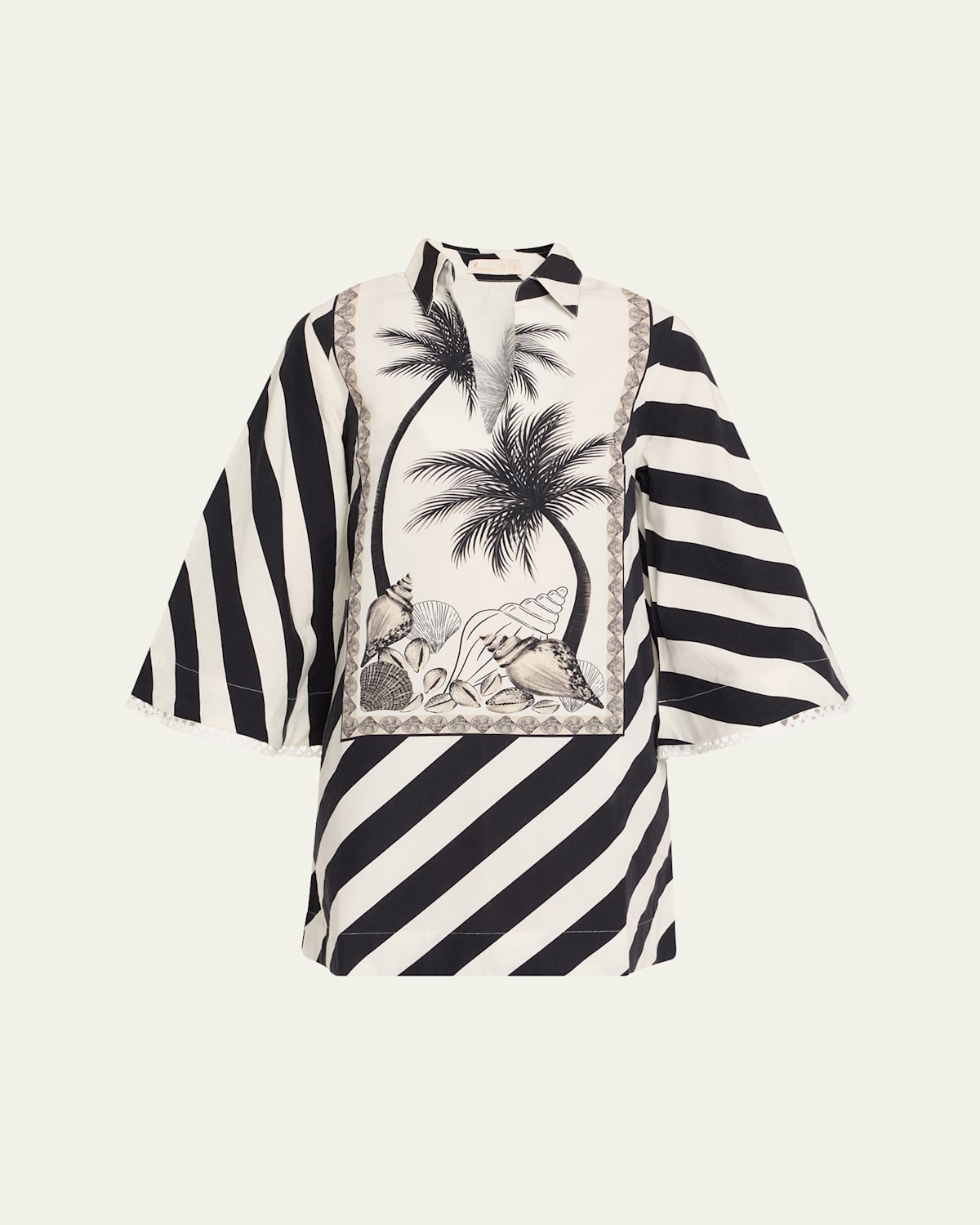 Palm Panel V-Neck Mini Kaftan Dress