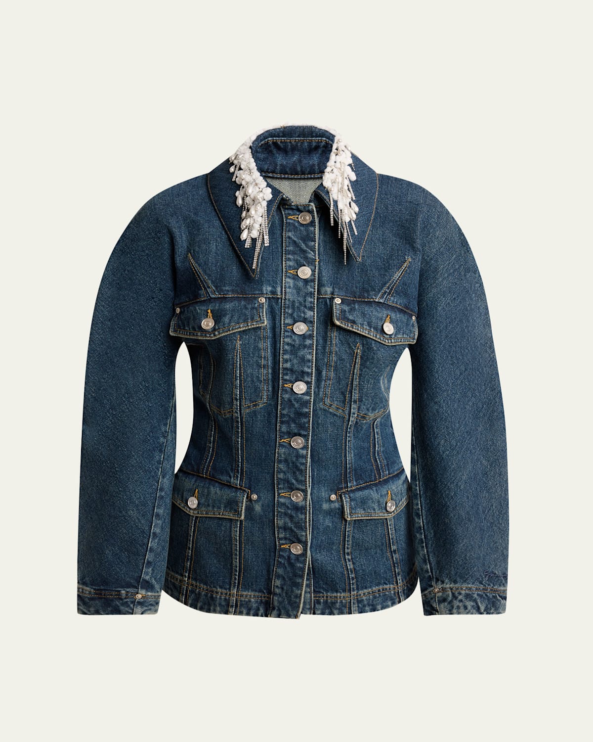 Pearly Crystal Collar Denim Jacket