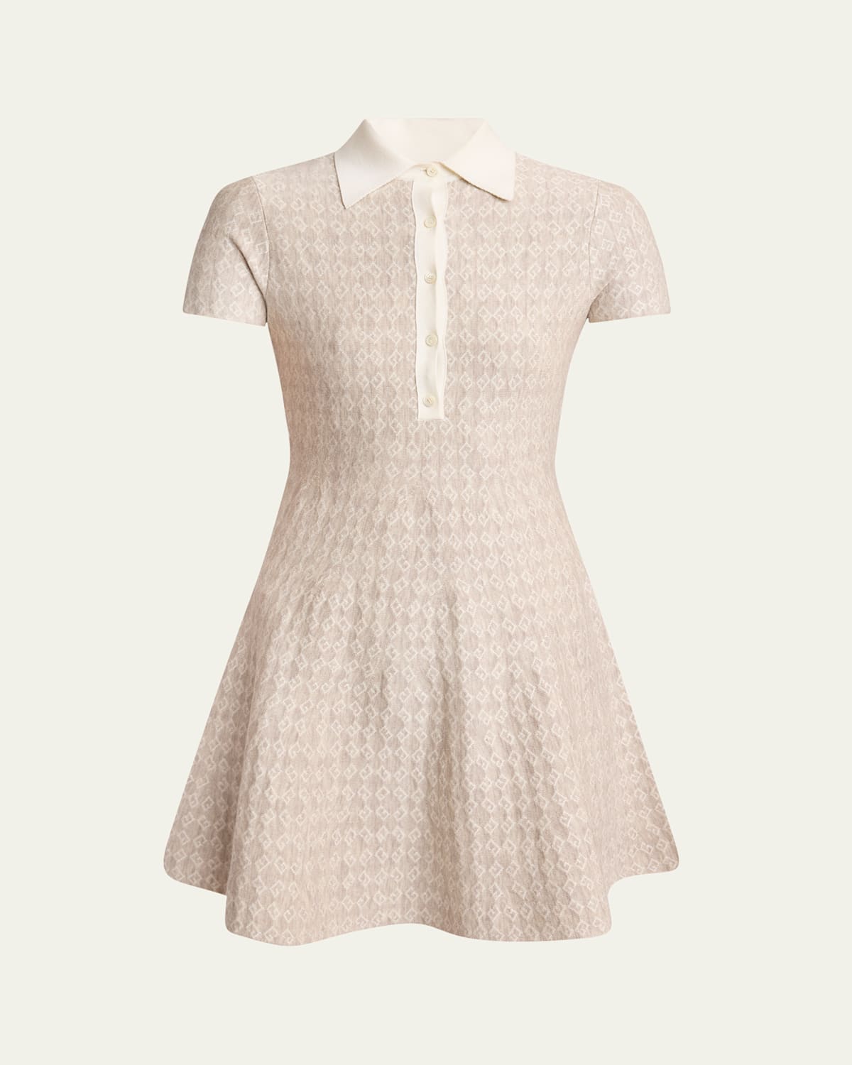 Givenchy Womens Beige Monogram Polo-collar Stretch-wool Blend Mini Dress In Beige