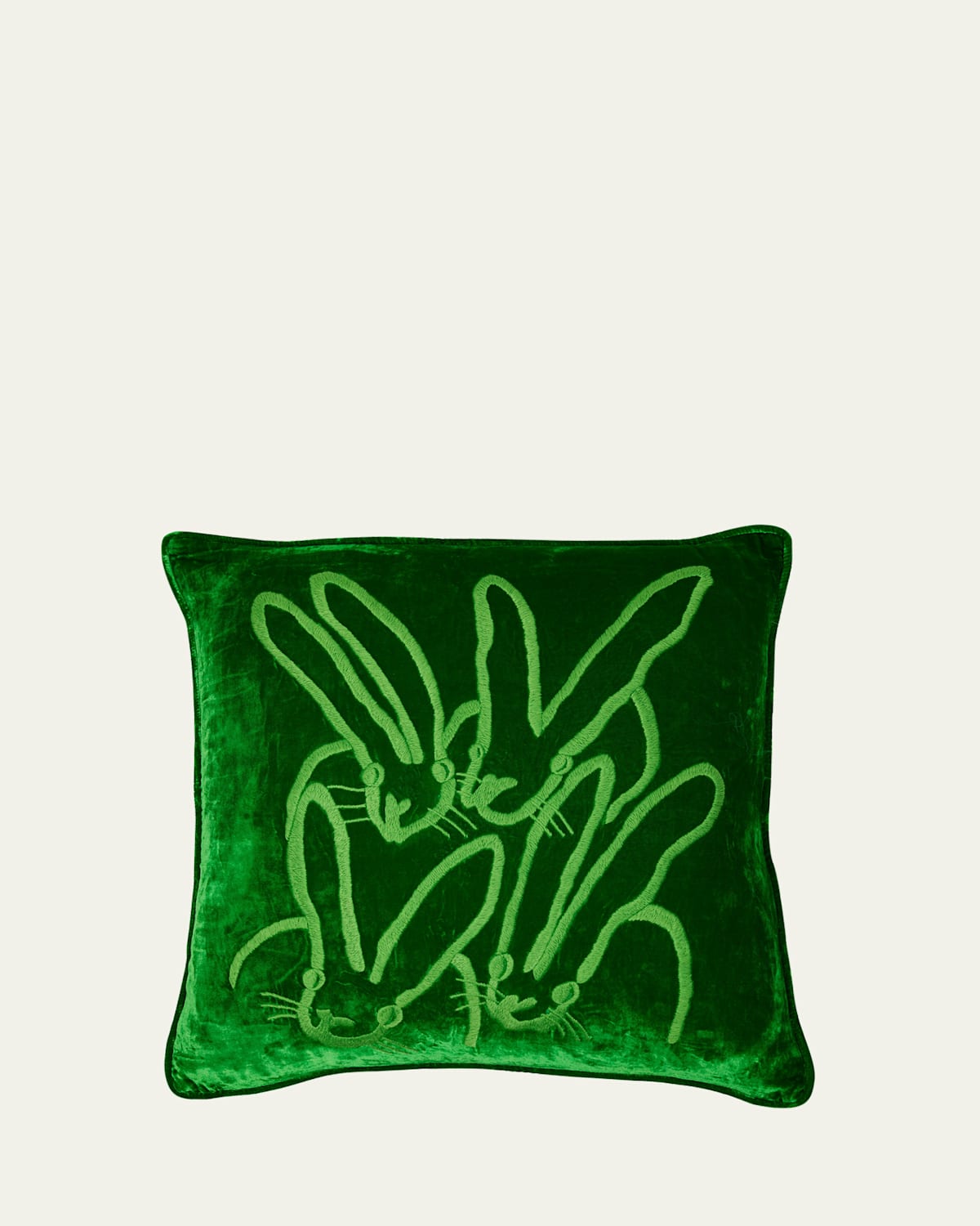 Hand Embroidered Velvet Decorative Pillow, 22" Square
