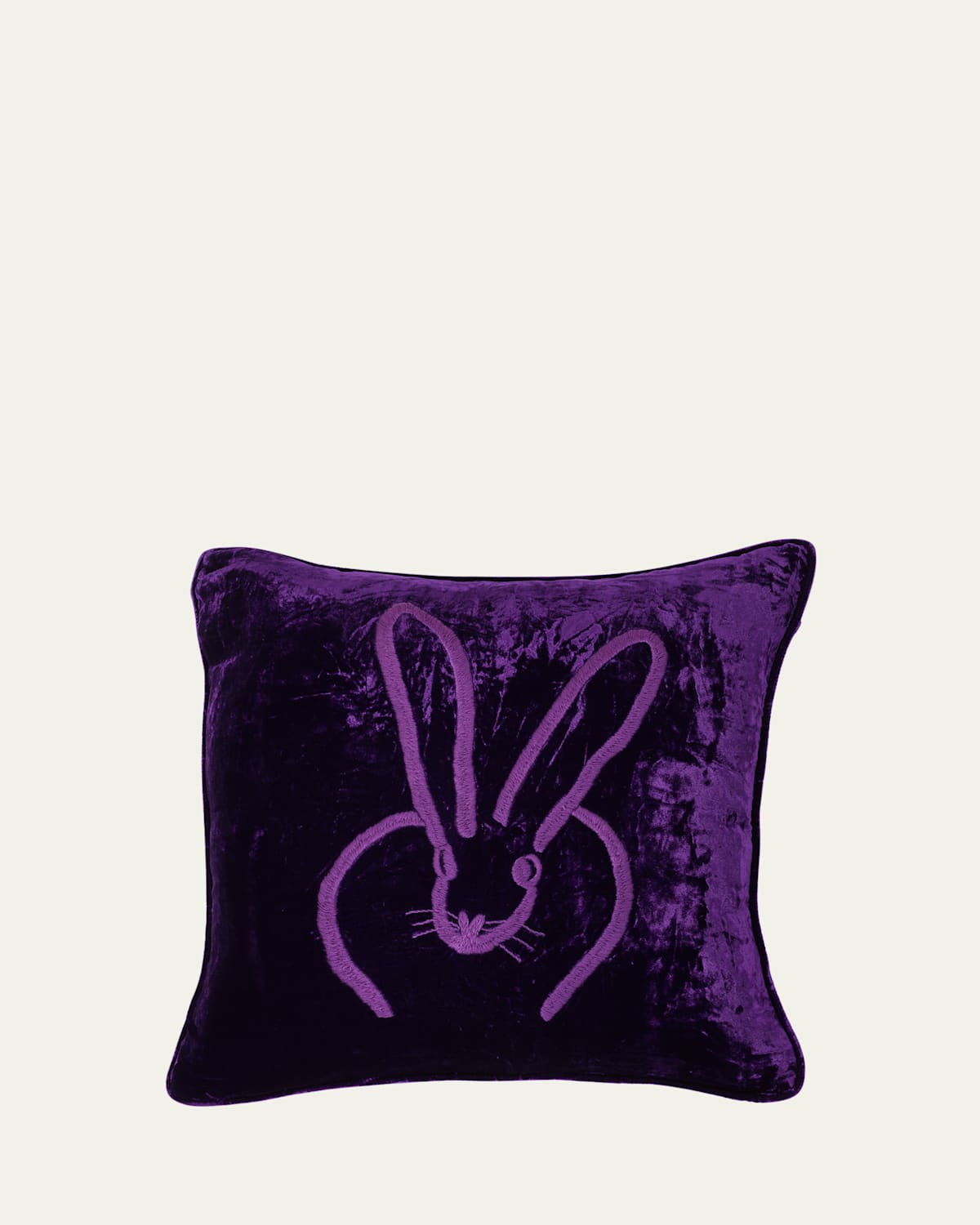 Hand Embroidered Velvet Decorative Pillow, 18" Square